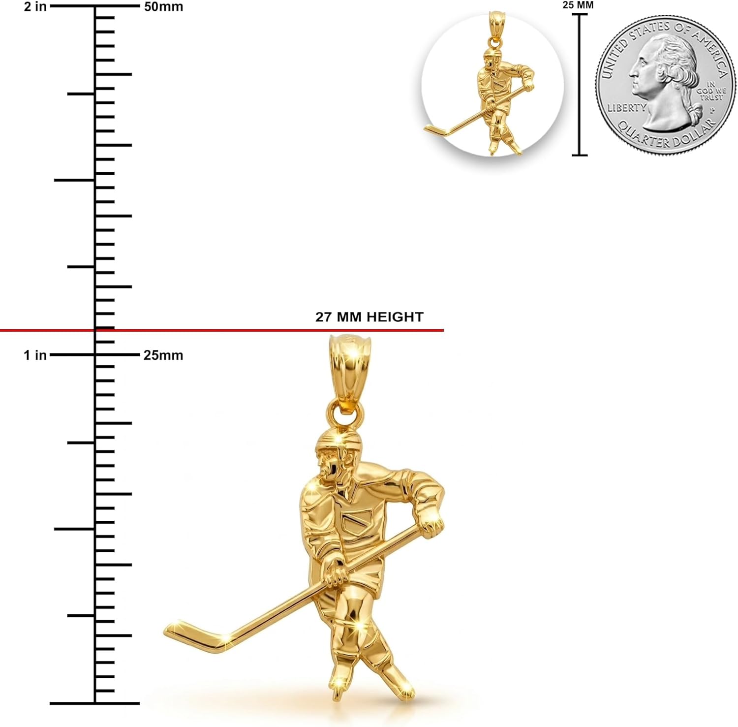 Gold Hockey Pendants Charms - 10 Karat Gold - Hockey Sport Jewelry - Gold Pendant