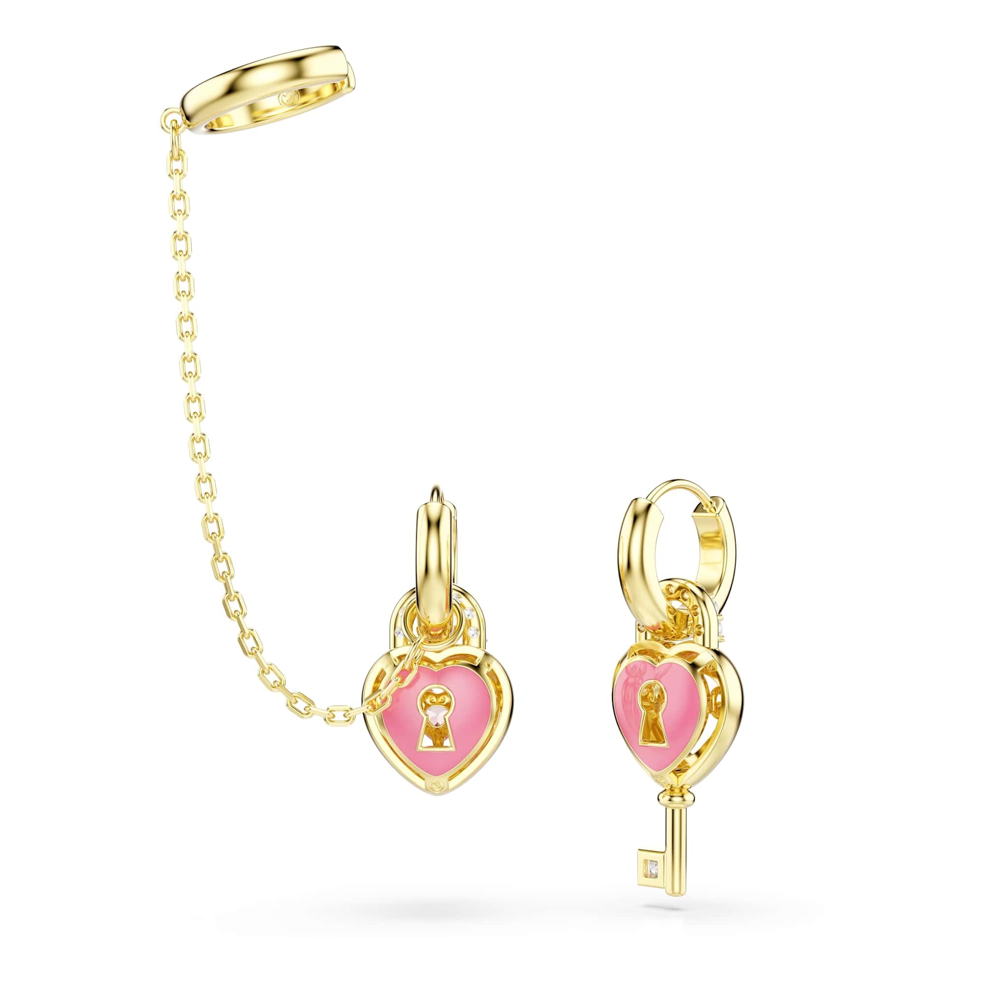 Swarovski Idyllia Colección, Mixed Cuts, Corazón With Key, Rosa, Acabado oro 18k