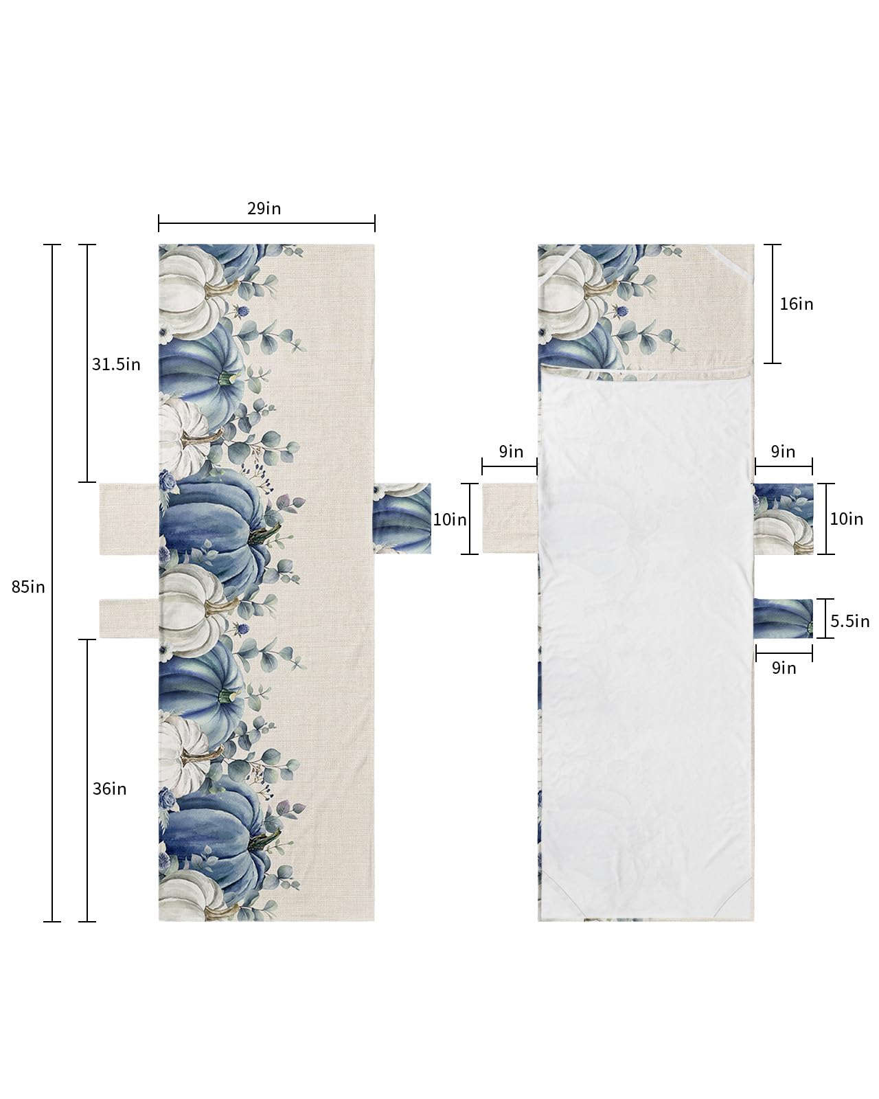 Pumpkins Eucalyptus, Beach Lounge Chair Towel Cover, Soft Chaise Lounge Towel with Side Pockets Patio Pool Chairs Cover for Beach/Pool Sunbathing 29x85 Blue White Seasonal Rustic Fall Leaves