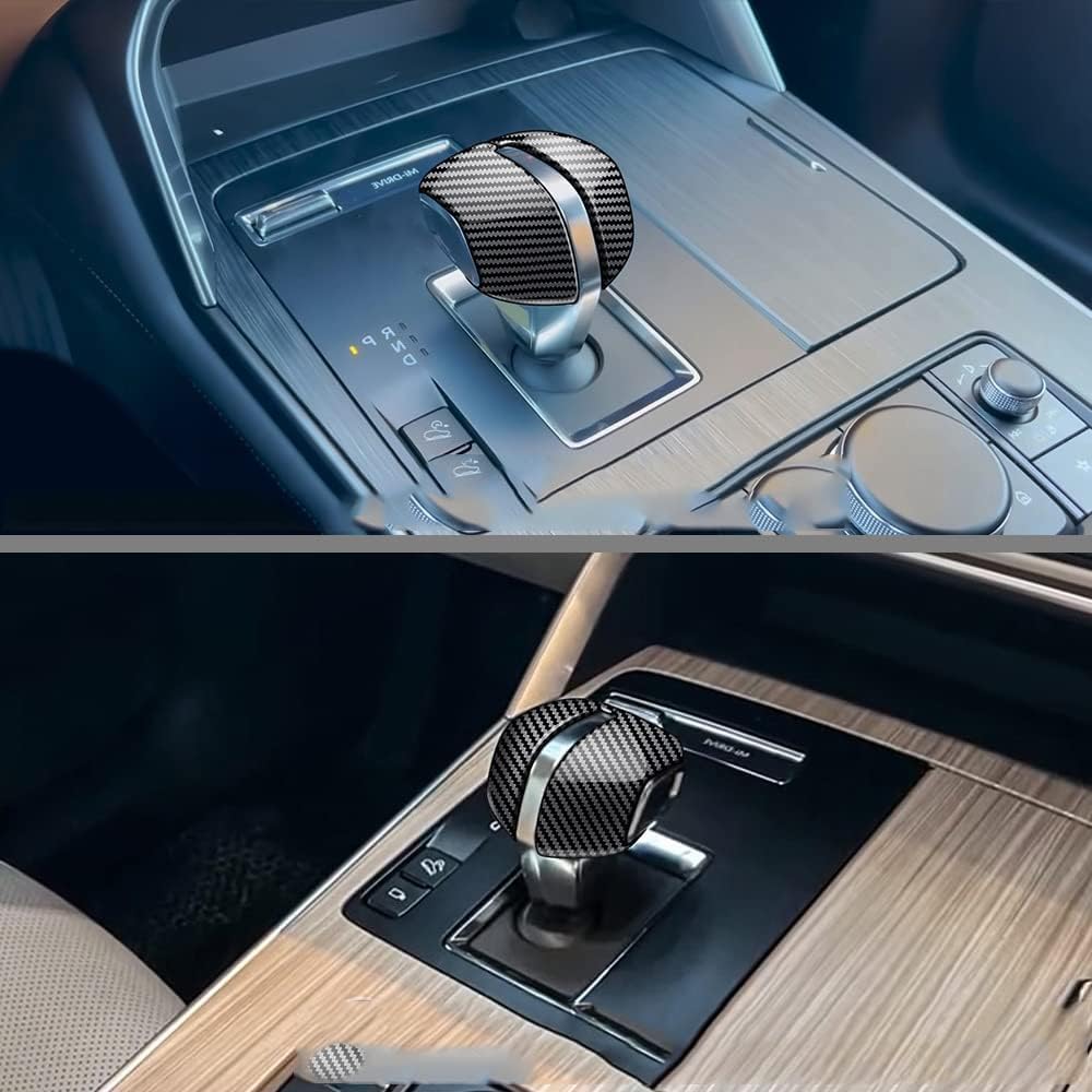 Car Gear Shift Knob Cover Automatic Transmission Lever Trim for Mazda CX-60 CX-70 CX-80 CX-90 2024 2025 Accessories, ABS Carbon Fiber Pattern Black (Carbon Fiber)