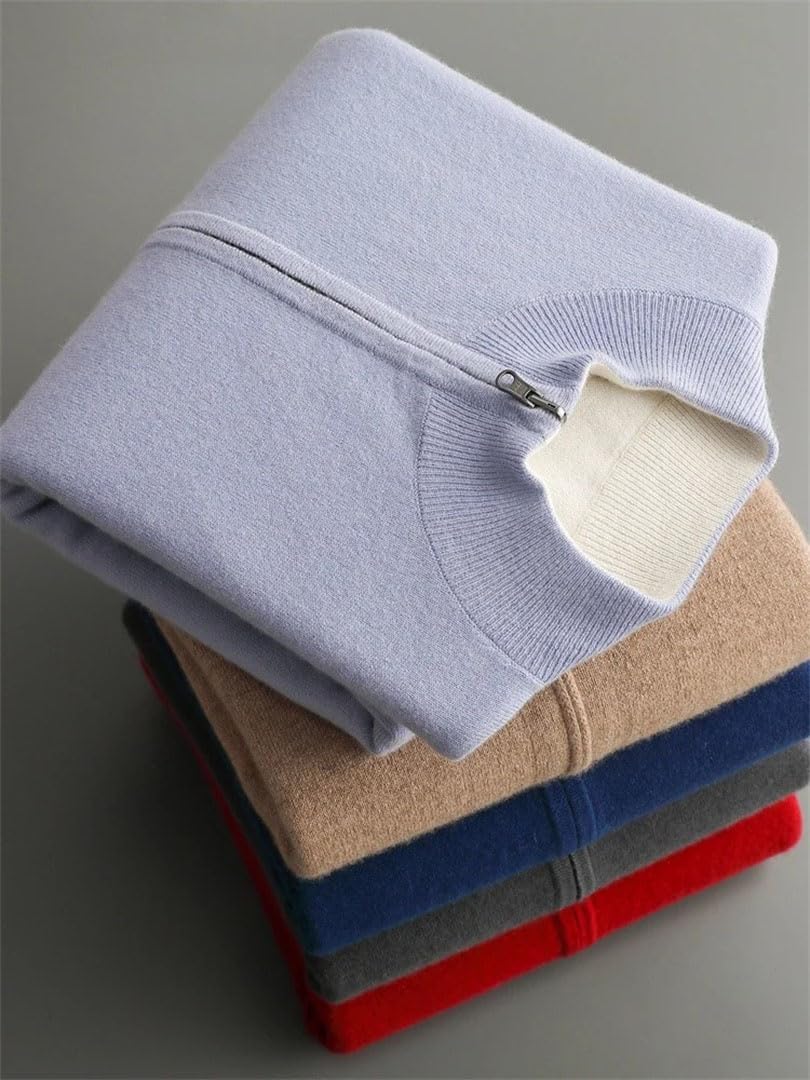 Men's Zipper 100 Percent Wool Cardigan Cashmere Sweater Fall Winter Thick Smart Casual Merino