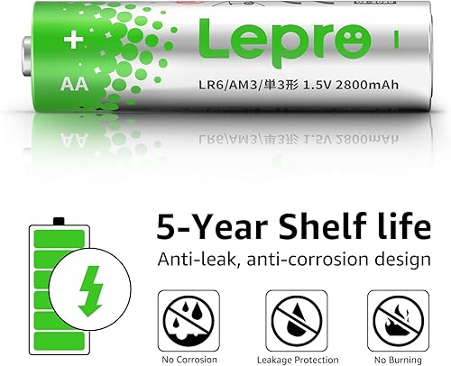 Miniatura 3 de Lepro Paquete de 24 pilas AA (embalaje resellable), pilas alcalinas doble A de 1.5 V con potencia máxima de larga duración, a prueba de fugas y