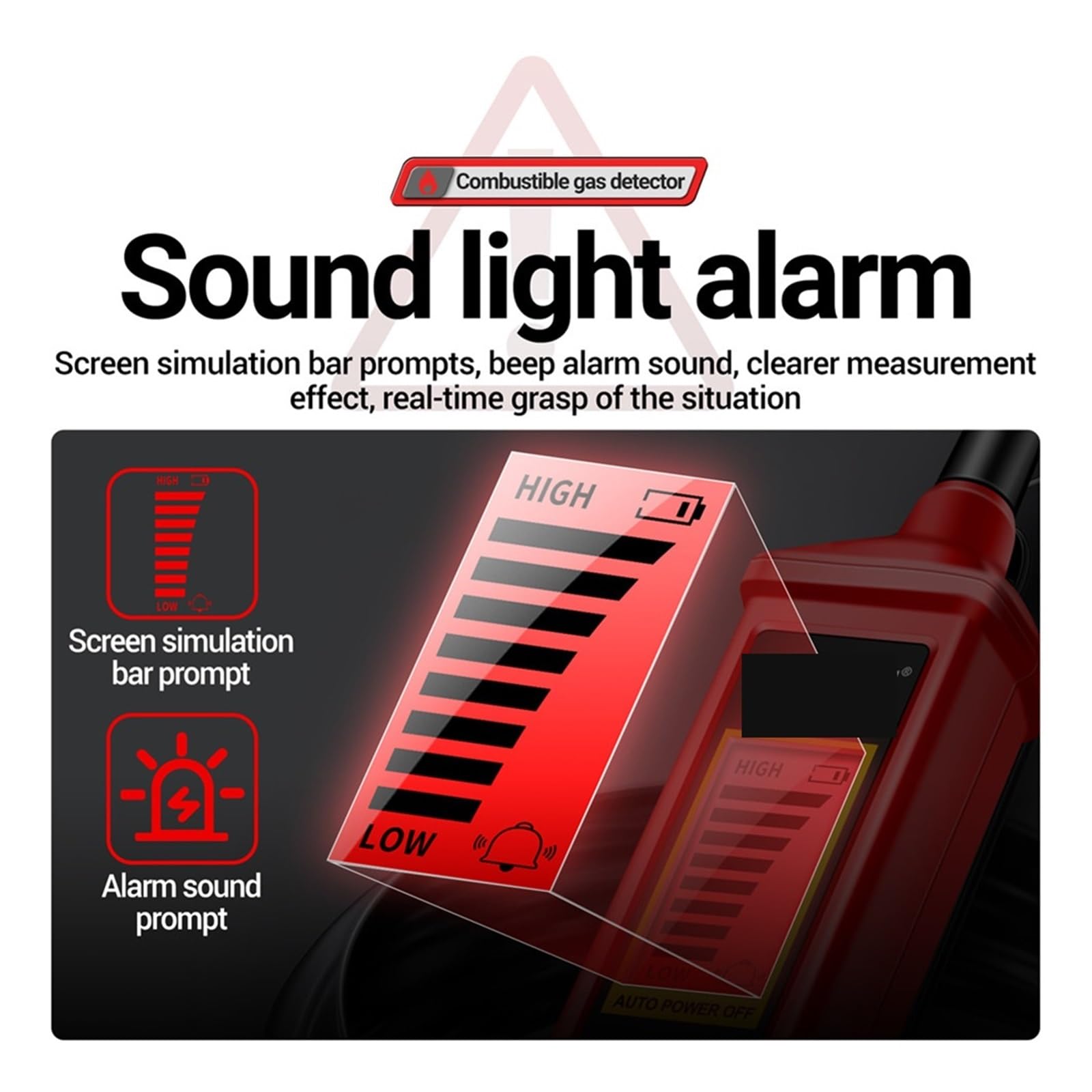 Lecksucher Lecktester for brennbare Gase, einstellbare Empfindlichkeit, Gasdetektor-Alarm for Zuhause und Wohnmobil, zur Ortung der Quelle von Methan-Erdgas halten anspruchsvollen Umgebungen stand