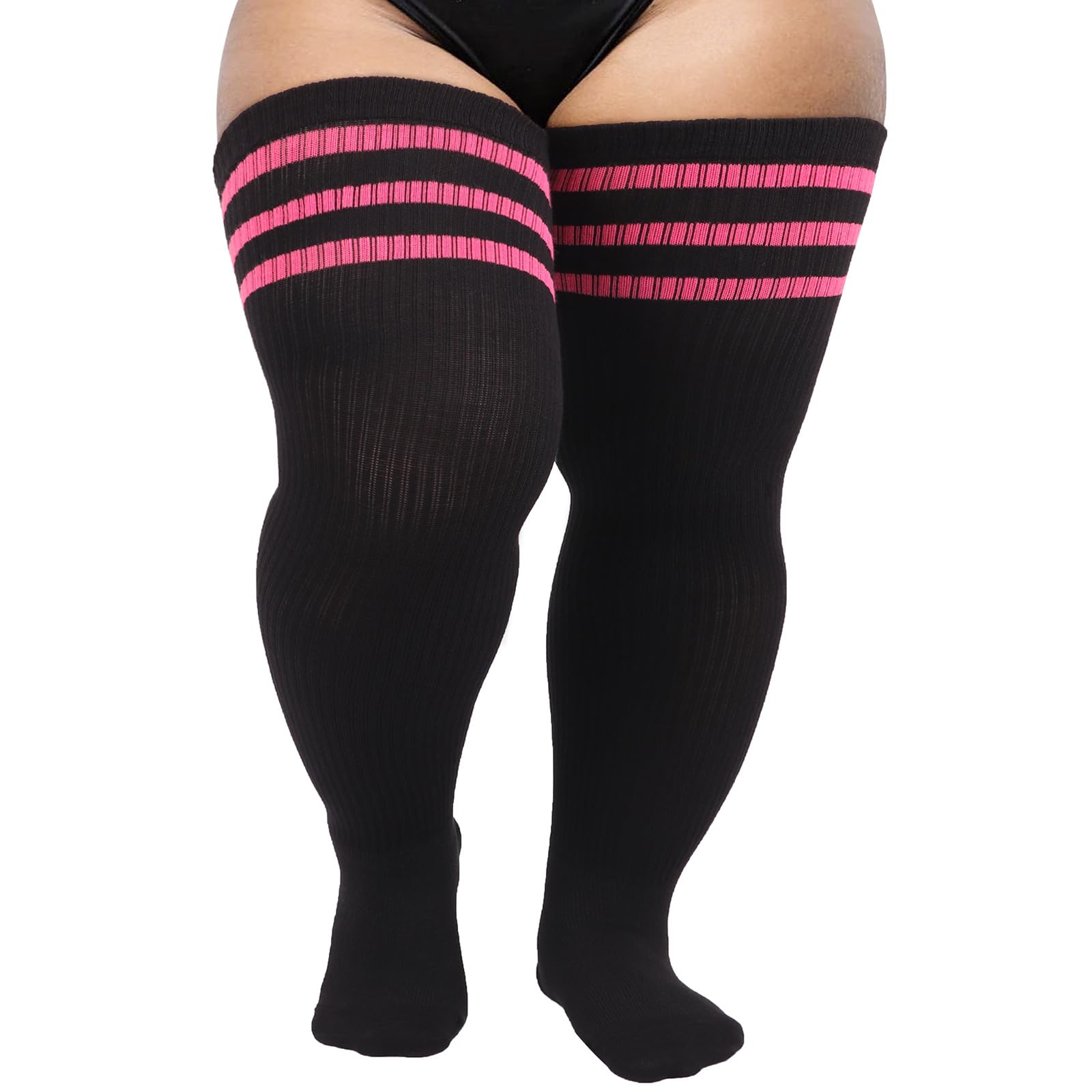 DRESHOW Plus Size Thigh High Socks Striped Over Knee High Tube Socks Long Boot Stockings Leg Warmers for Women