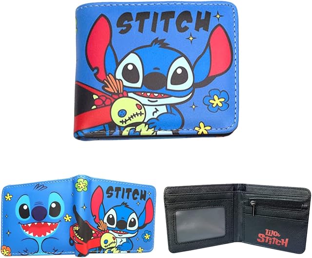 Tomicy Cartoon Wallet Stitch Purse Kids Leather Wallet for Cartoons Pattern Game Fans Boys Girls Teens Women Birthday Gift Boys Wallet Coin Purse,Bifold Short Wallet (Blue)