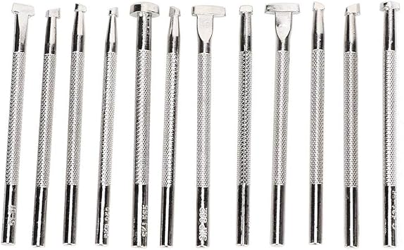 12PCS Leather Stamp Tool, Saddle Making Tools Different Shape Stamp Punch Set Leather Engraving and Embossing Tools for Leather Craft Working