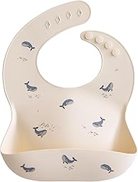 Mushie Baby Silicone Bib | Adjustable Fit Waterproof Bibs | Easy Wipe Baby Feeding Bibs | 4 Adjustable Sizes with Deep Front Pockets | 100% BPA and Phthalate Free