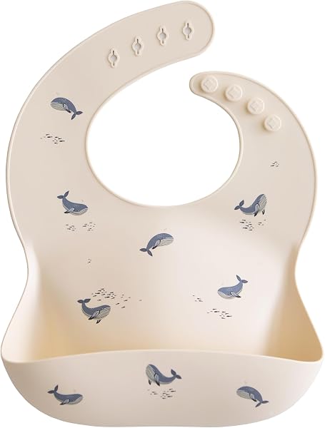 Mushie Baby Silicone Bib | Adjustable Fit Waterproof Bibs | Easy Wipe Baby Feeding Bibs | 4 Adjustable Sizes with Deep Front Pockets | 100% BPA and Phthalate Free - 1