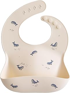 mushie Silicone Baby Bib | Adjustable Fit Waterproof Bibs (Whales)