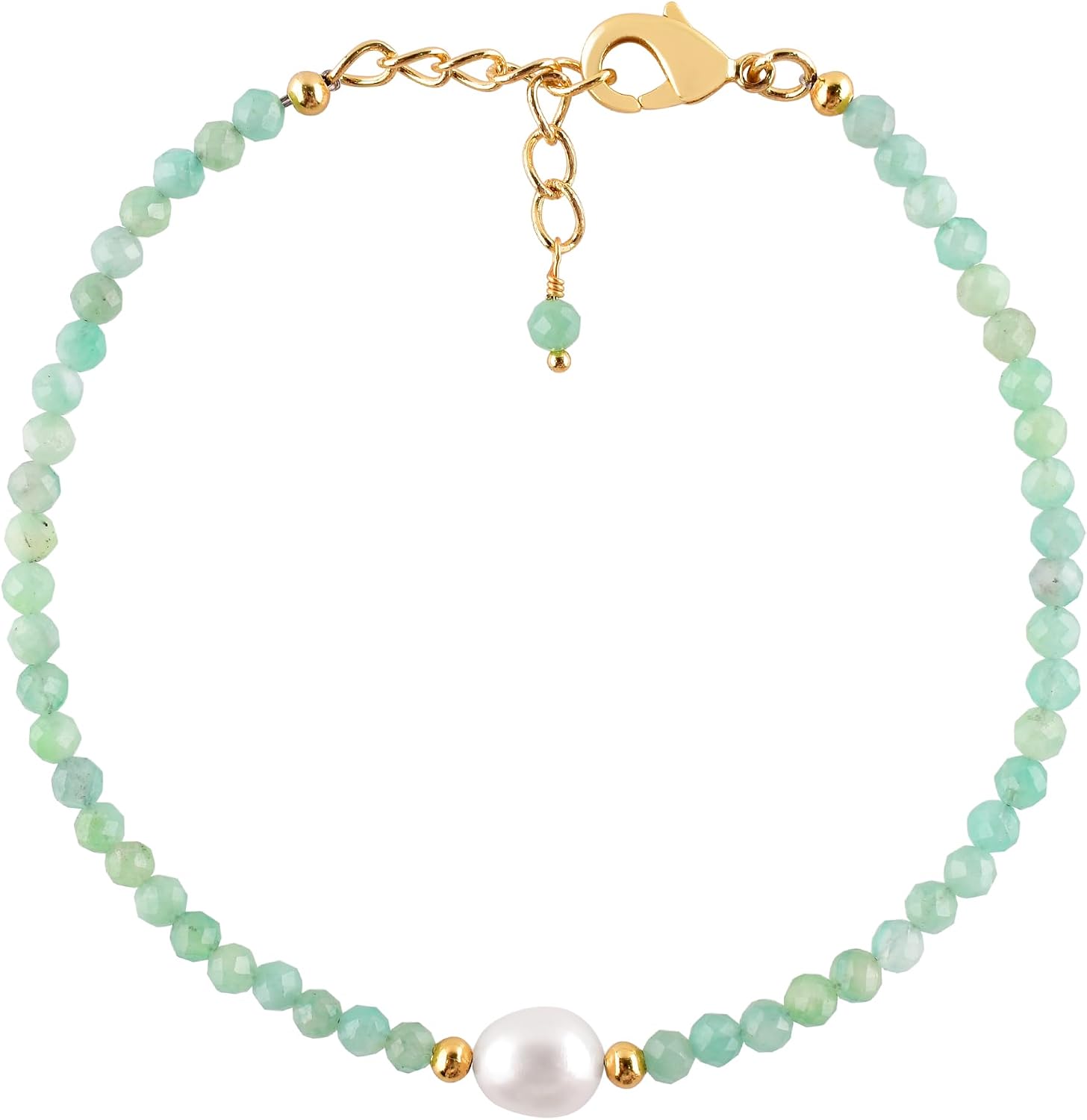 InfinityGemsArt Natural Gemstone Gold Bracelet For Women, Birthstone Crystal Stone With Freshwater Pearl Beaded Jewelry, Gold Plated Chain 8 Inch