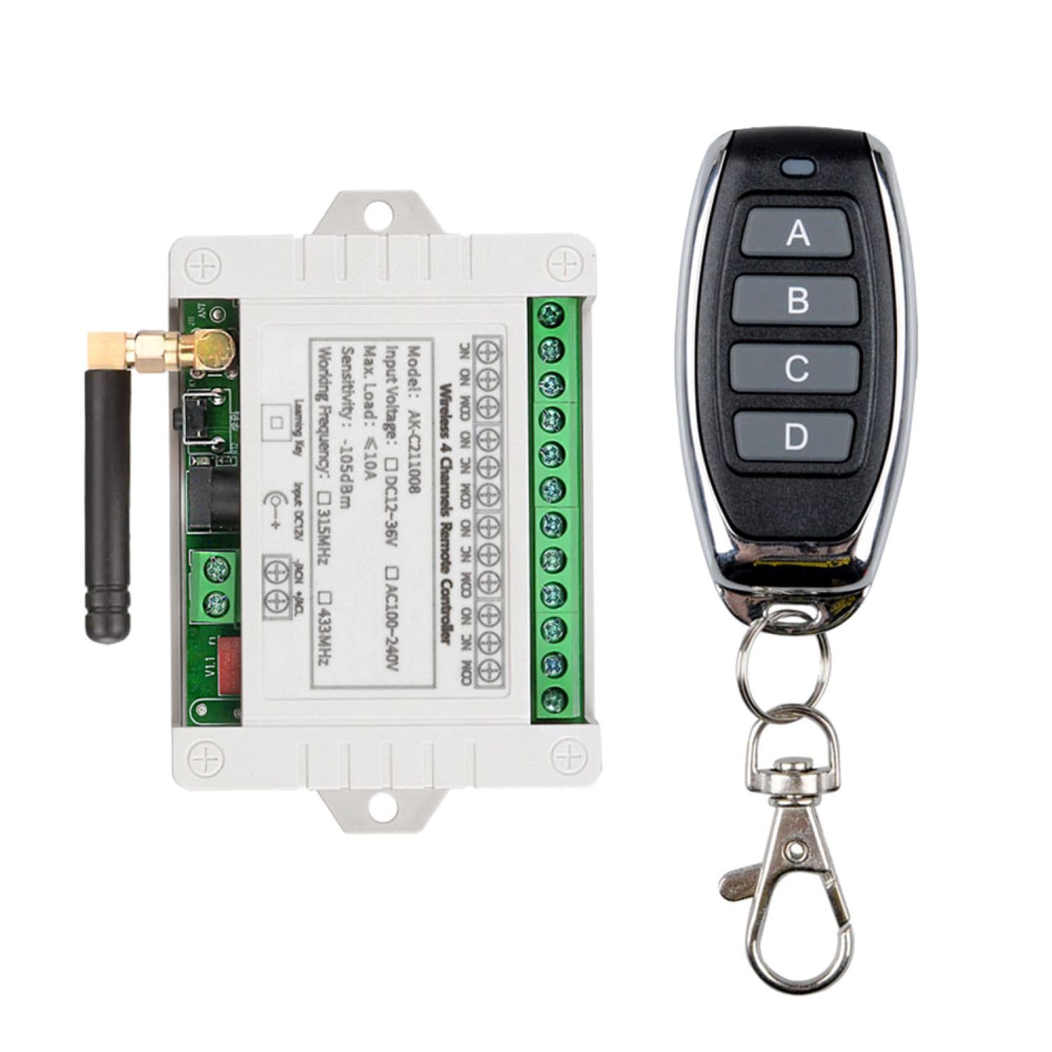 fushionsea DC 12V 24V 36V 4CH Remote Control Switch 433Mhz 10A Wireless Remote Control Switch for Garage Door, Motor, Industrial Control, Household Control etc. 1 Transmitter 1 Receiver