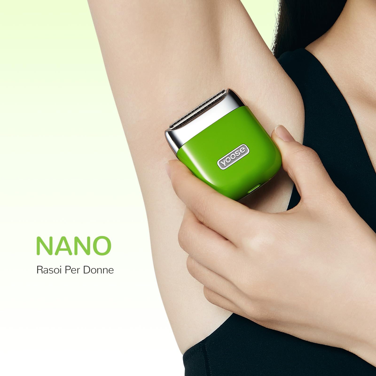 Yoose rasoio elettrico donna, corpo in ABS IPX7 depilatore corpo donna (ricarica USB-C, pettine per trimming, molteplici modalità di rasatura), regolo portatile (Verde)