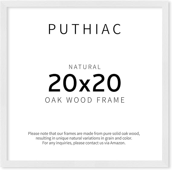 puthiac 20x20 White Picture Frames for Wall - Minimalist 20x20 Oak Wood Frames, 20"x20" Picture Frame Wood, Natural Solid Wooden Picture Frames for Wall Art Photo and Prints (1 Pack, White)