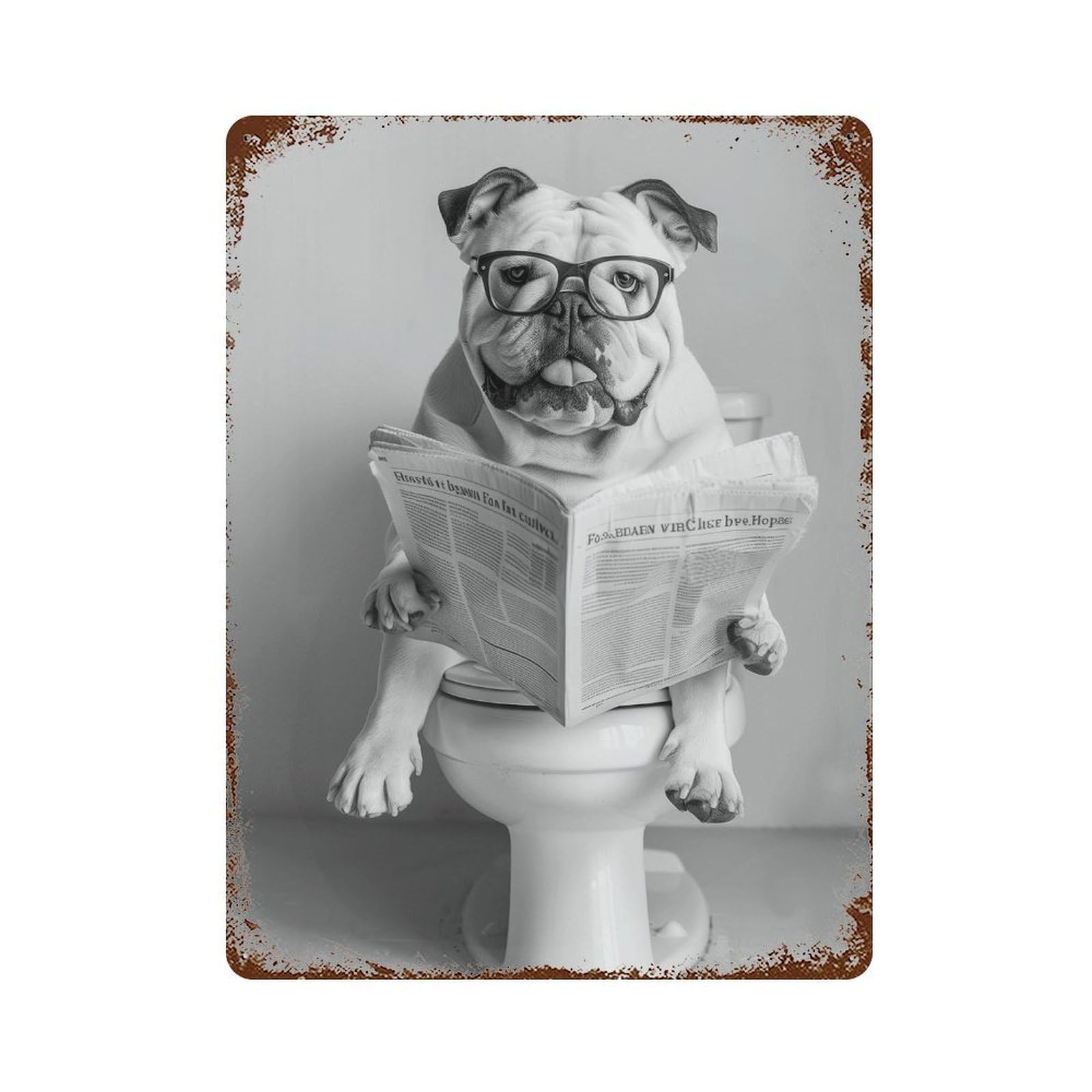 xiaoxiaoshen Bulldog Bathroom Wall Art Wall Decor Art Metal Tin Poster Modern Home Decor Art Home Bar Shop Decorations Vintage Sign 40x30cm