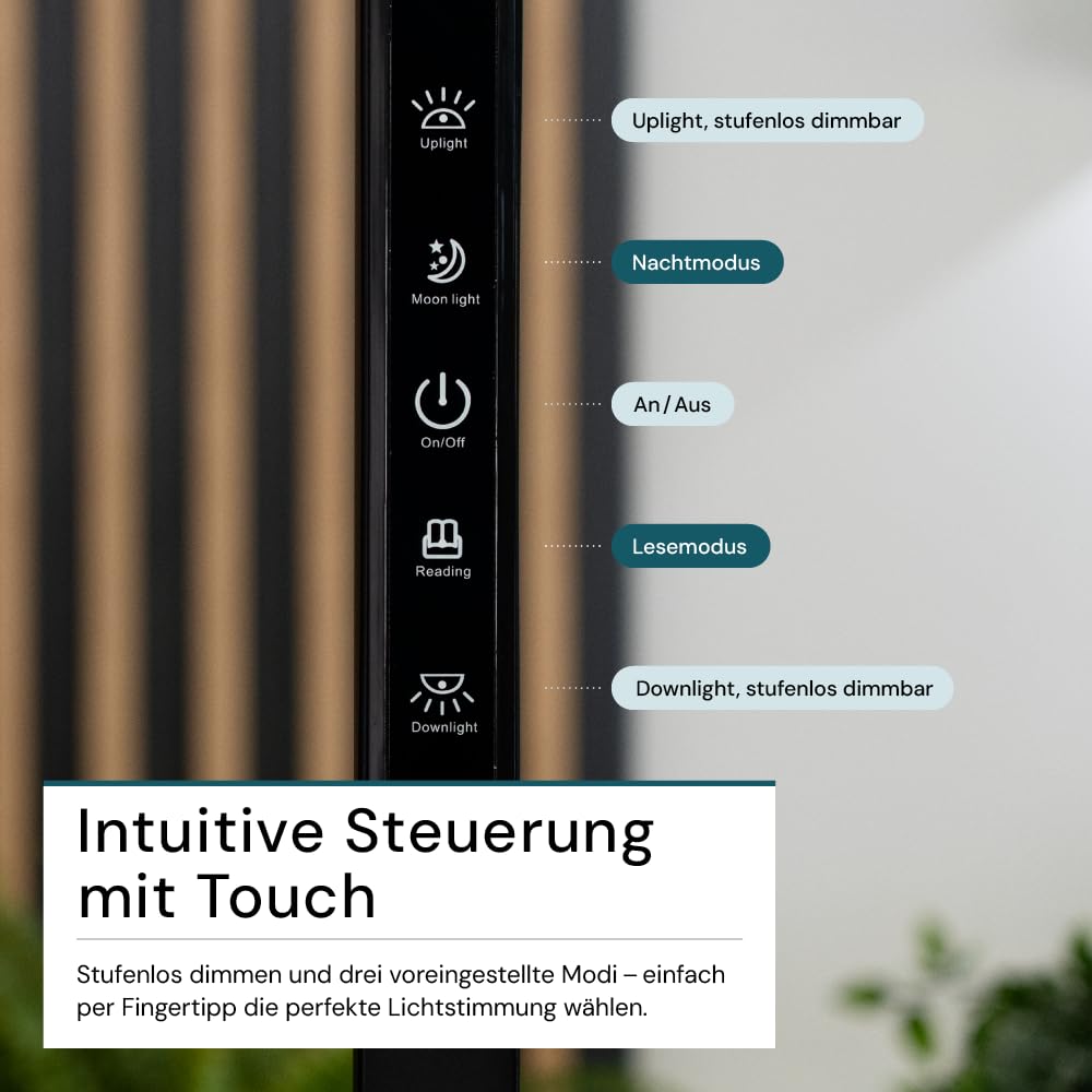 LUXULA Büro Stehlampe LED dimmbar Vollspektrum 4000K Neutralweiß 2x 50W 7000lm schwarz