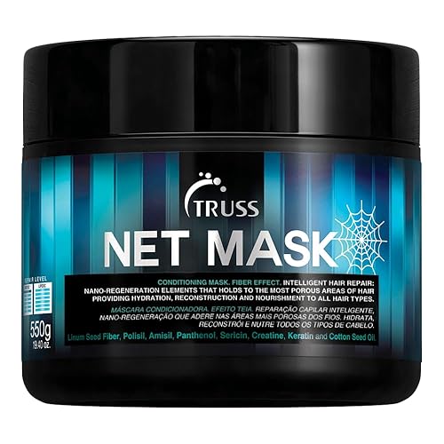 Truss Mascarilla de red para el cabello Mascarilla hidratante intensiva con queratina fortalece y repara el cabello seco dañado, reduce el volumen,