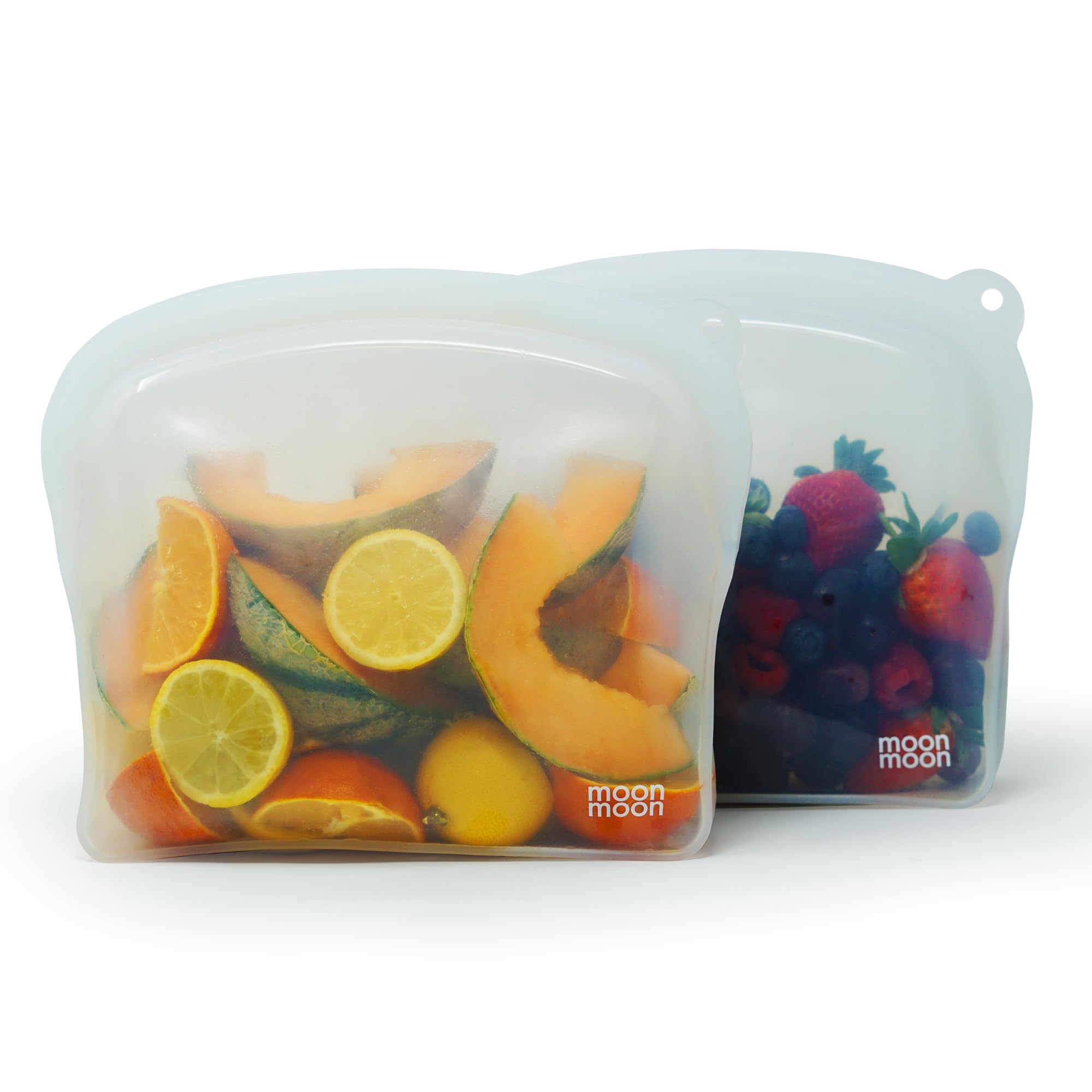 Moonmoon Clear Xl Reusable Silicone Bags | Silicone Freezer Bags | Set Of 2 Xxl Curve Bags (2000Ml, Clear)
