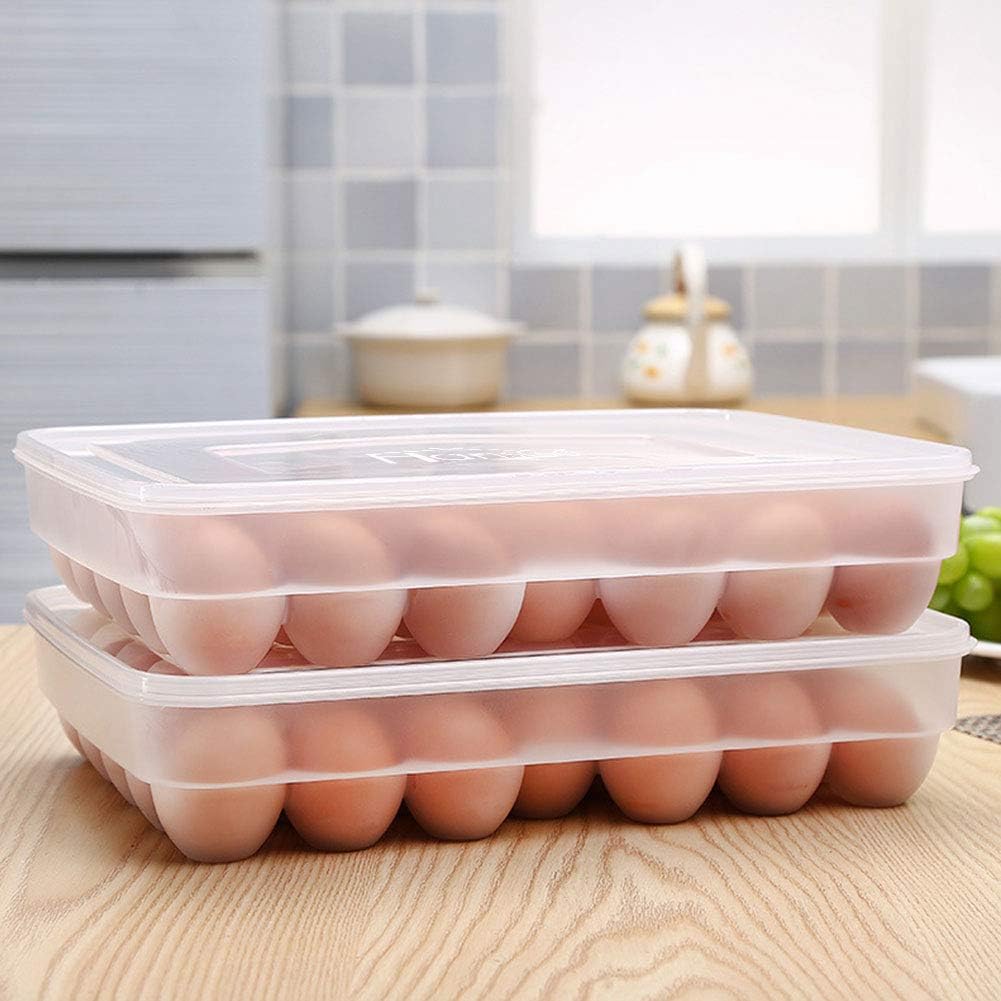 HANSGO 34 Egg Container, Egg Holder for Refrigerator Deviled Egg Tray Carrier with Lid Fridge Egg Dispenser Egg Storage Stackable Plastic Egg Containers