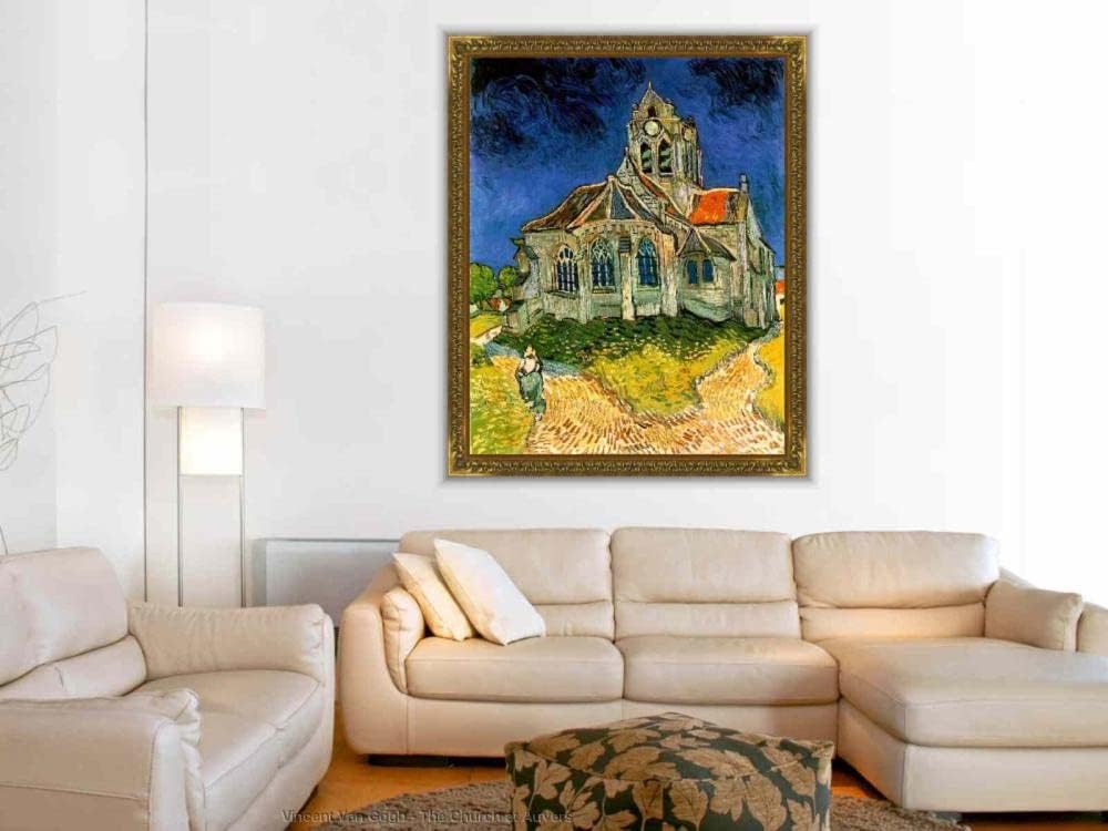 SYSMYXGS Paint by Numbers for Adults, Easy Drawing DIY Oil Canvas Painting Kits with Brushes, Acrylic PigmentArts Craft for Home Wall Decor — The Church at Auvers