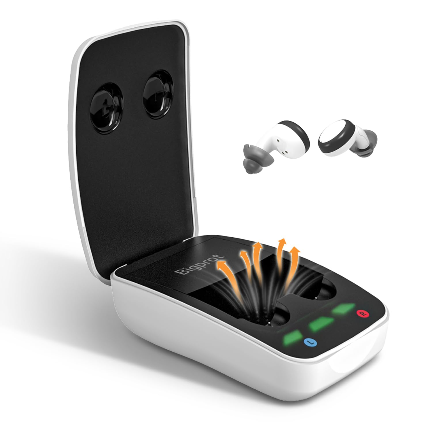 OTC Hearing Aids Rechargeable, Hearing Aids for Seniors, Clear Sound Amplifier for Hearing Loss, Smart Noise Cancellation, 200H Charging Case, Auto Dryer, 4 Modes, Fashionable and Comfortable