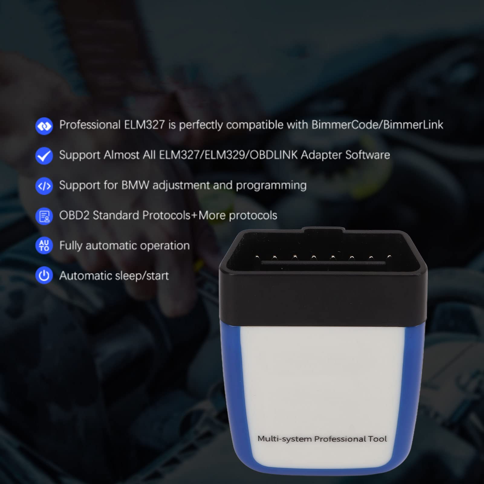 Herramienta de Diagnóstico Profesional del Escáner de Interfaz del Coche Bluetooth 3.0 para Coches OBD Después de 1996, Material ABS Duradero
