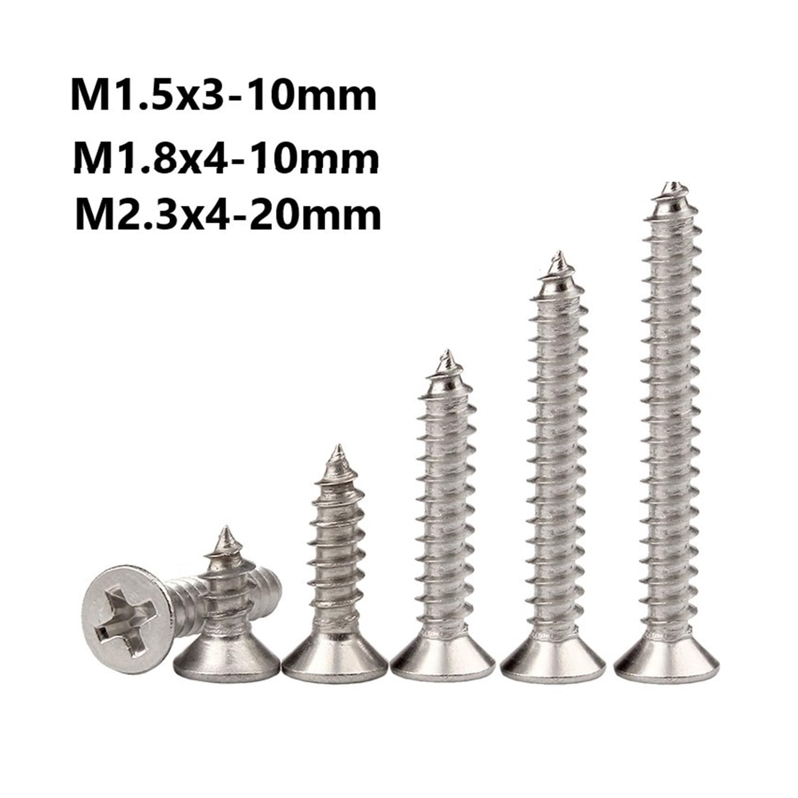 Viti Viti autofilettanti vite in acciaio inox Viti autofilettanti a testa piatta con intaglio a croce M1.5 M1.8 M2.3 Bulloni for macchine in acciaio inossidabile 304 3 4 5 6 8 10 12 16 20 mm(M2.3x16mm