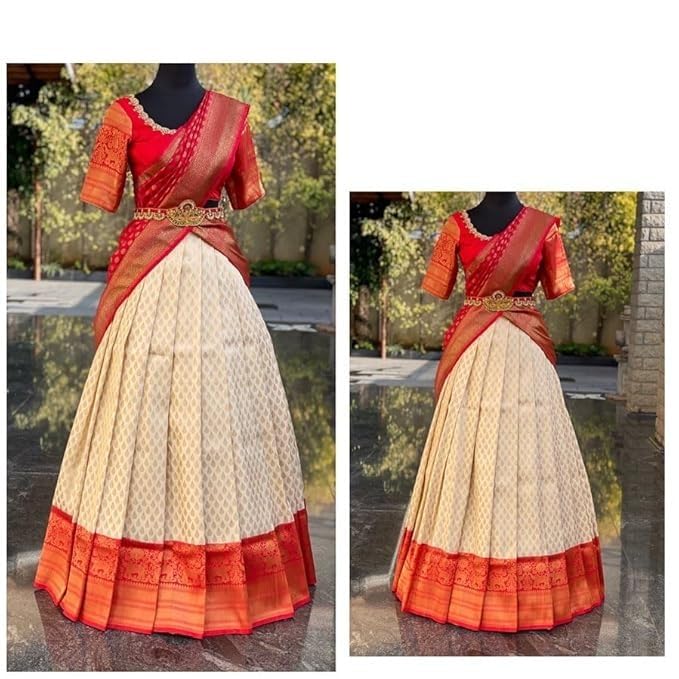 Image of ZITON ARICO MART Women's Indian Traditional Kanjivaram Silk Pure Weaving Lehenga Choli Along With Dupatta And Blouse Piece, Half Saree (Unstitched)