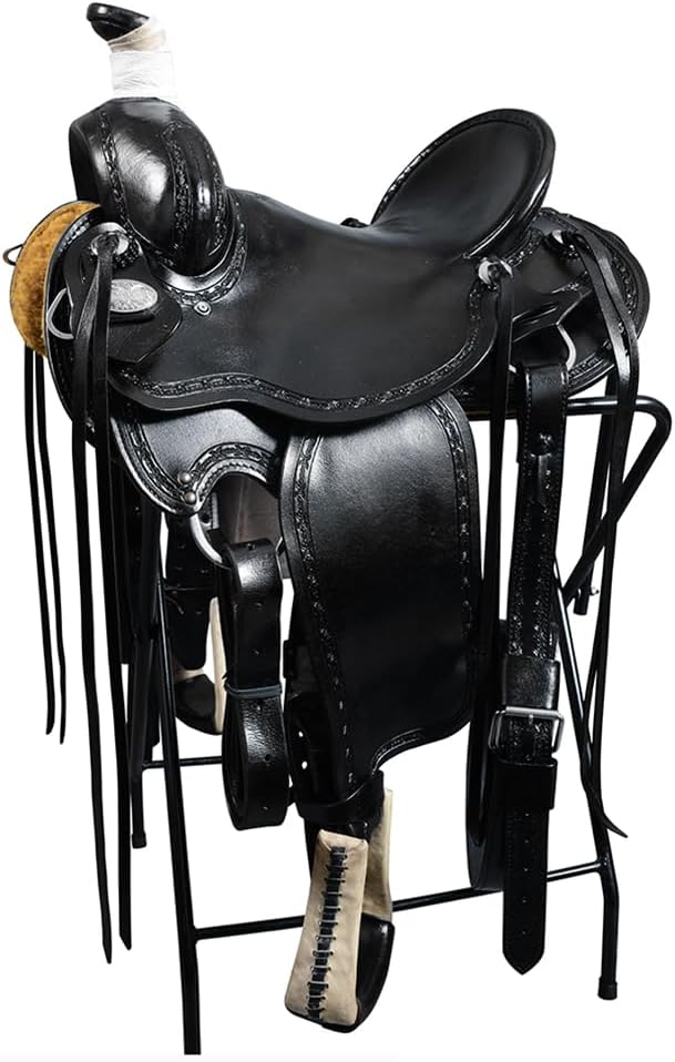 HILASON Western Horse Wade Saddle American Leather Ranch Roping Black | Hand Tooled & for Horses