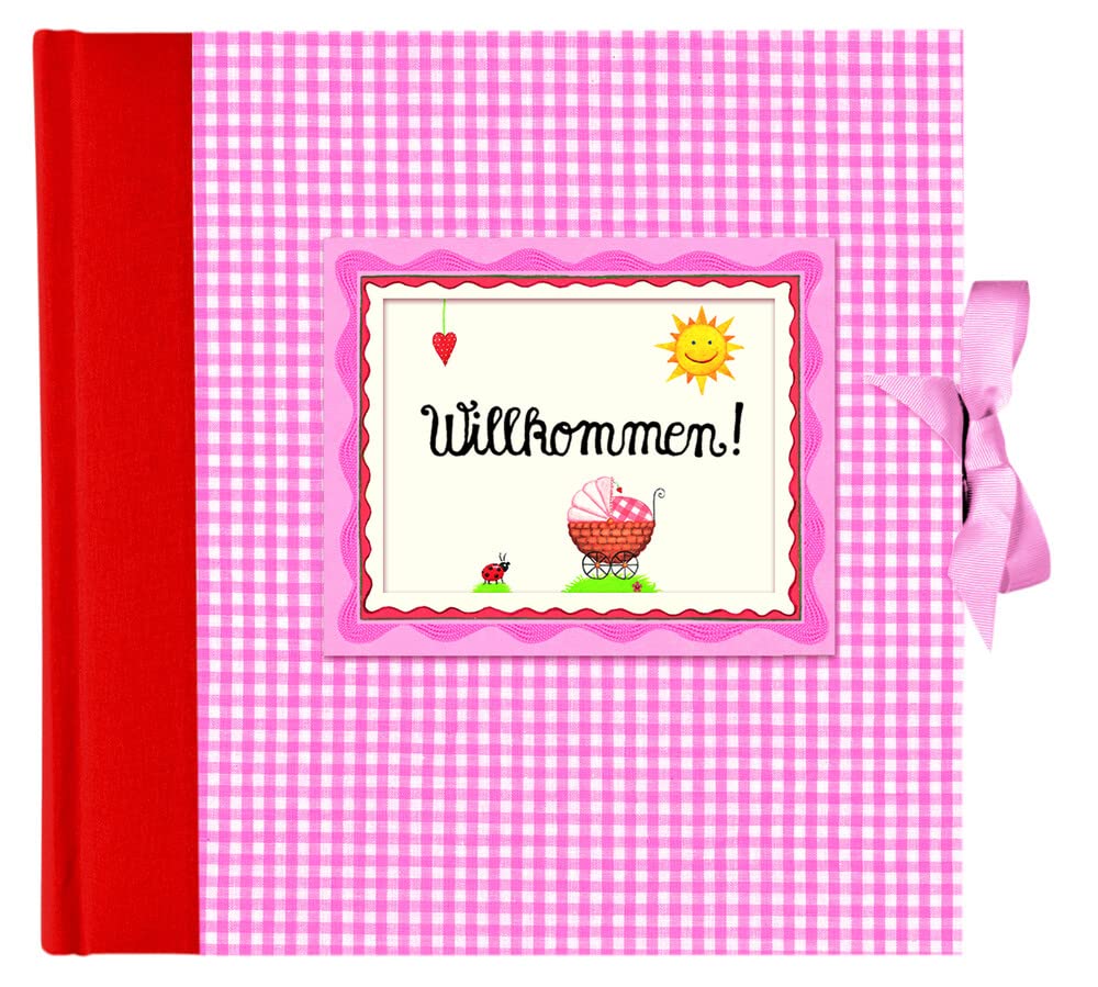 Willkommen! (rosa): Mit Fotorahmen u. Namensschild zum Aufhängen (Fotoalbum Willkommen)