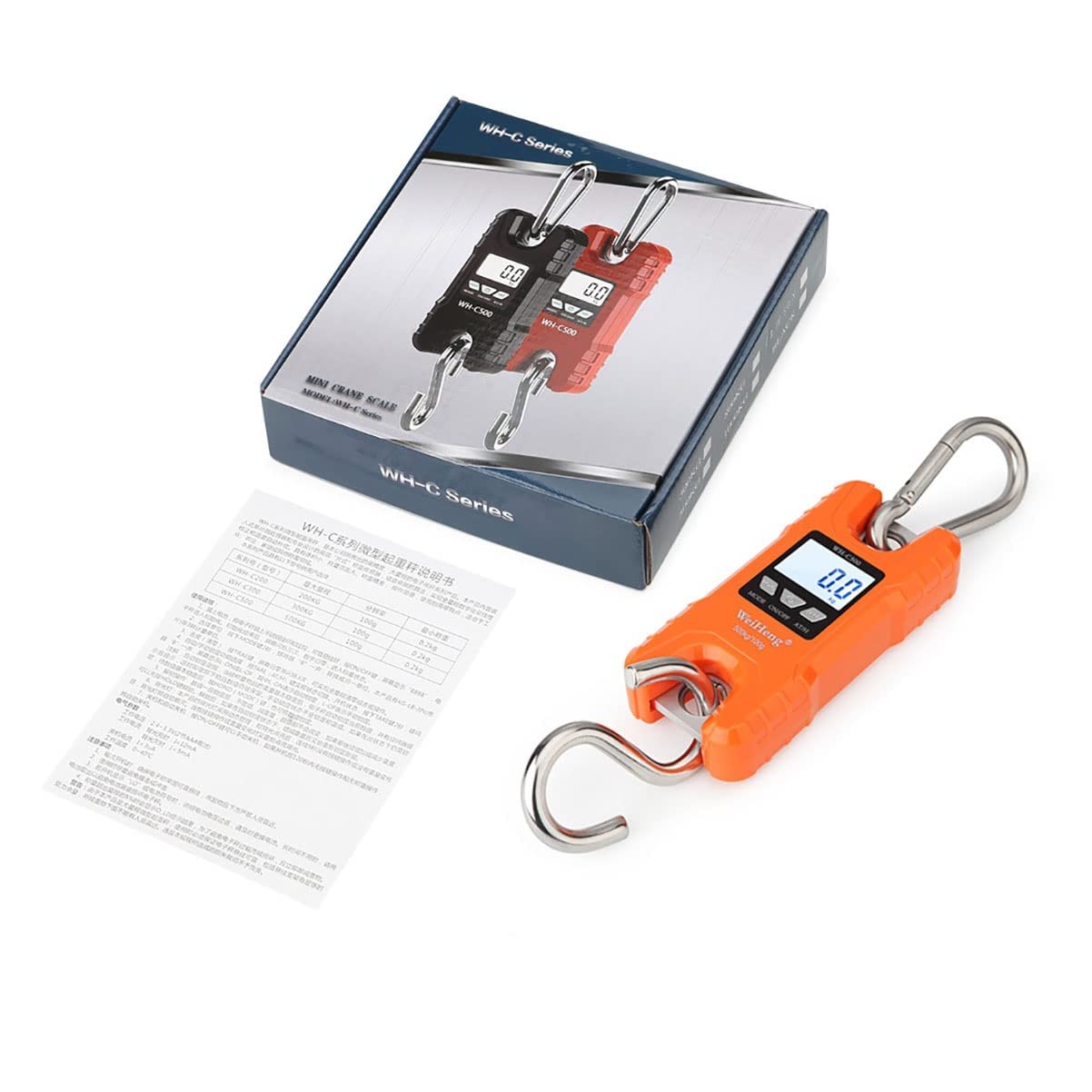 Gepäckwaage, Kofferwaage, 500 kg Mini-Kranwaage, tragbare 1000 Pfund, robuste digitale Hängewaage mit LCD-Display (Farbe: Schwarz, Größe: 500 kg/200 g) (Farbe: Oranje, Größe: 500 kg/2