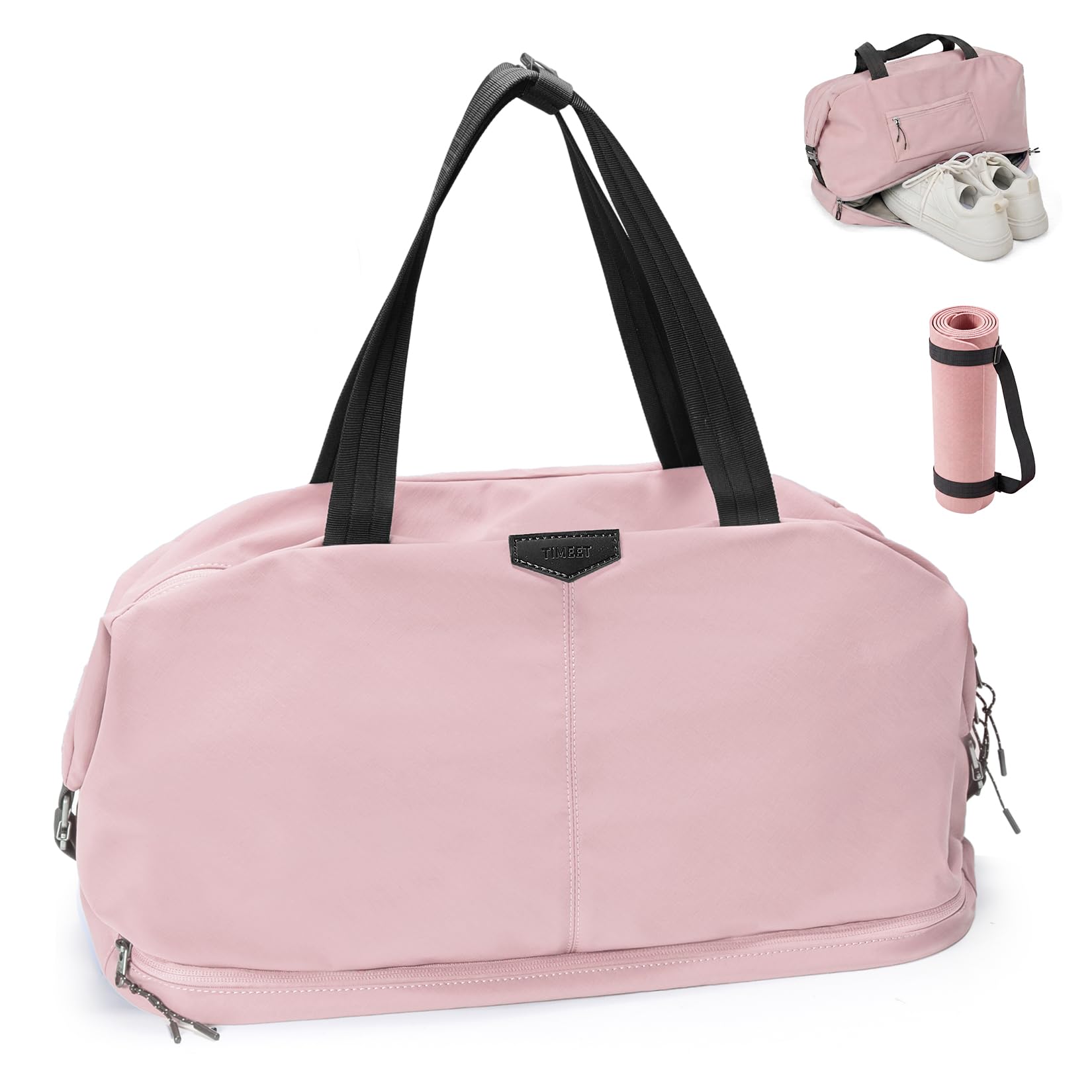 Timeet 47L Gym Duffle Bag, Lightweight Yoga Bag Weekend Bags for Women with Shoe Compartment & Wet Pocket, Overnight Bags with Adjustable Long Shoulder Strap for Hospital Business School Travel(Pink)