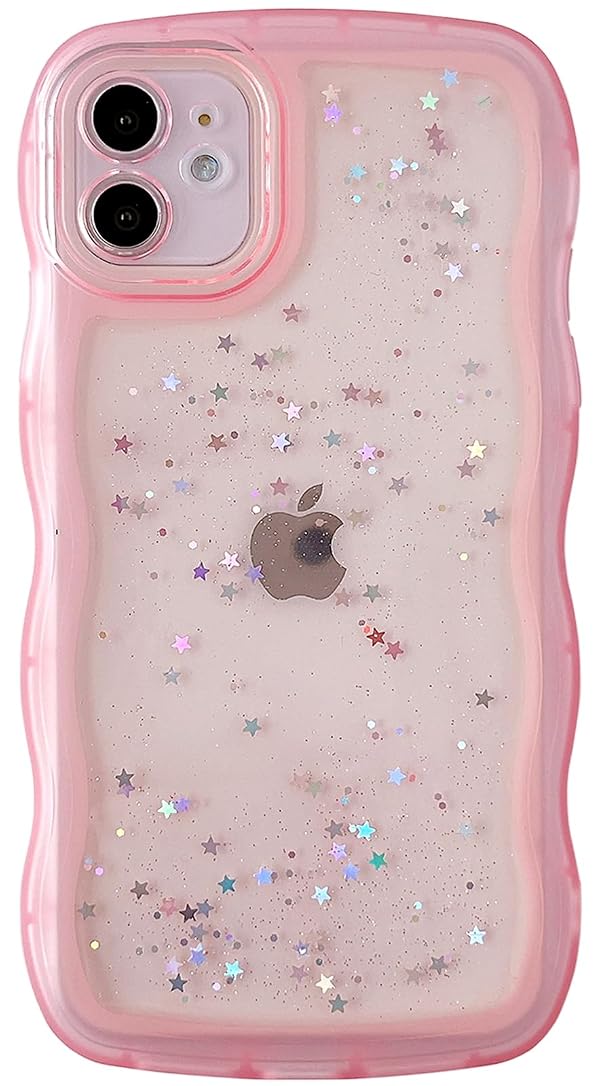Qokey for iPhone 12 Mini Case 5.4" Bling Clear Curly Wave Edge Design,Pink by Qokey - Used condition - US$7.49