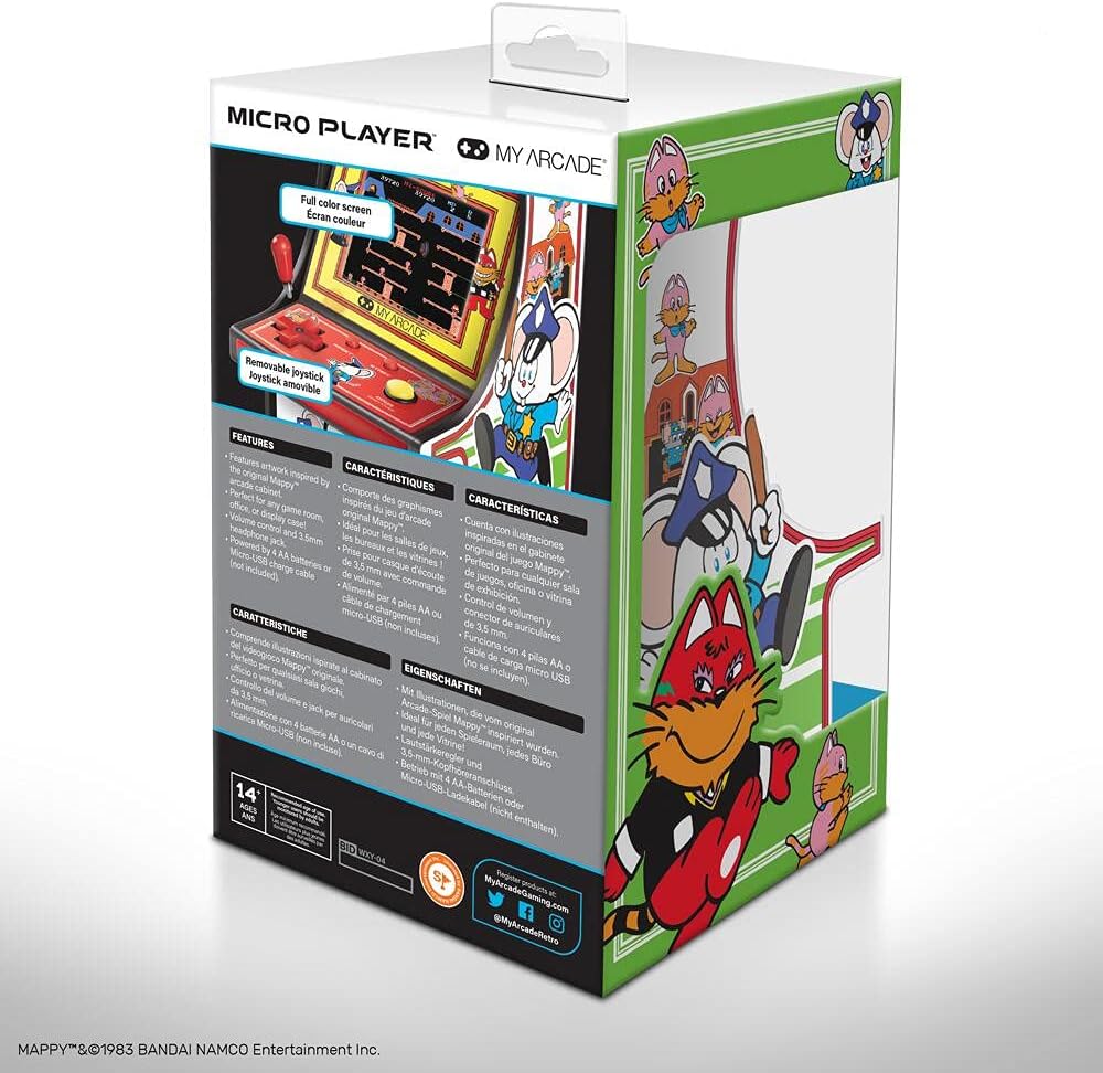 My Arcade My Arcade Mappy Micro Player: Fully Playable, 6.75 Inch Collectible, Color Display, Speaker, Volume Buttons, Headphone Jack, Battery or Micro USB Powered - Electronic Games