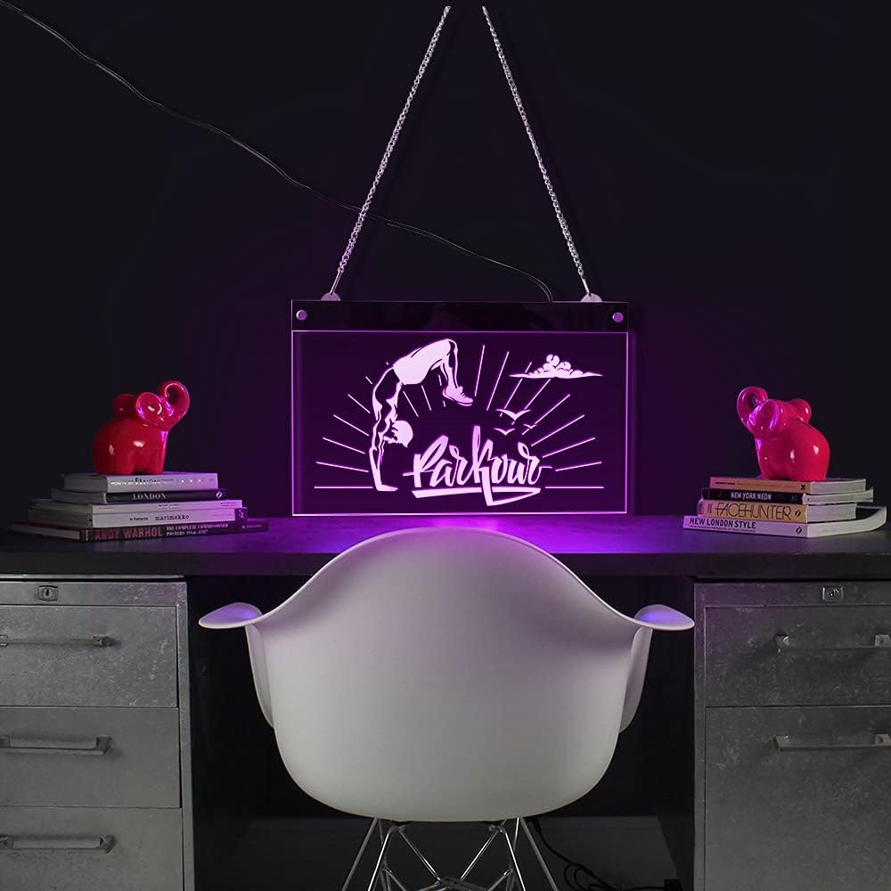 The Geeky Days Hand Stand Parkour LED Acrylic Multi Color Light Display Sign Freerunning Jumping for Teen Boy Room Home D¨¦cor Spots Lighting Art Neon Light Board(15.74 x12inches)