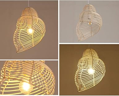 SHUANGZ SHUANGZ Gevlochten hanglamp gemaakt van natuurlijke bamboe en rotan lampenkap schelp design lampenkappen voor hanglampen wicker plafond lamp retro gevlochten bamboe lamphouder photo 2