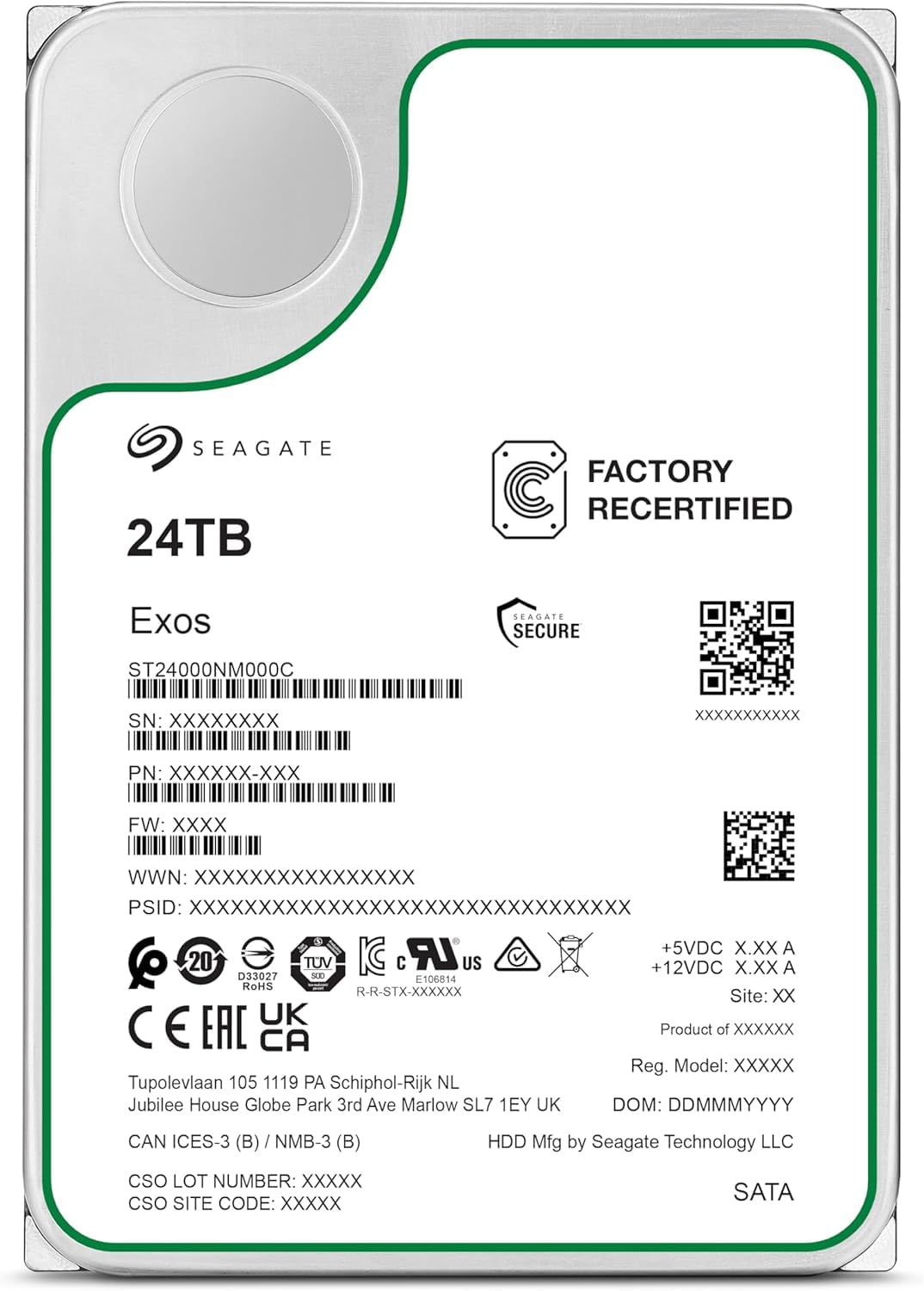 Seagate EXOS X24 24TB Interne Festplatte 3.5 Zoll SATA 3 Gbit/s 512 MB, ST24000NM000C (Reacondicionado)