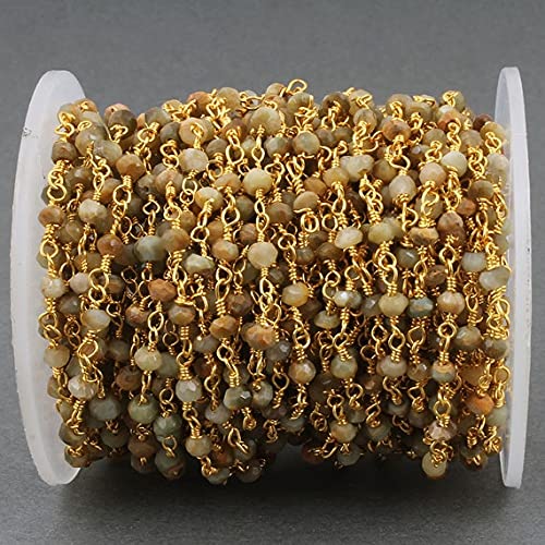 Chaîne Rosaire LKBEADS Perles Œil de Chat 3mm et Fil Enveloppé Plaqué Or 24k 10 Pieds