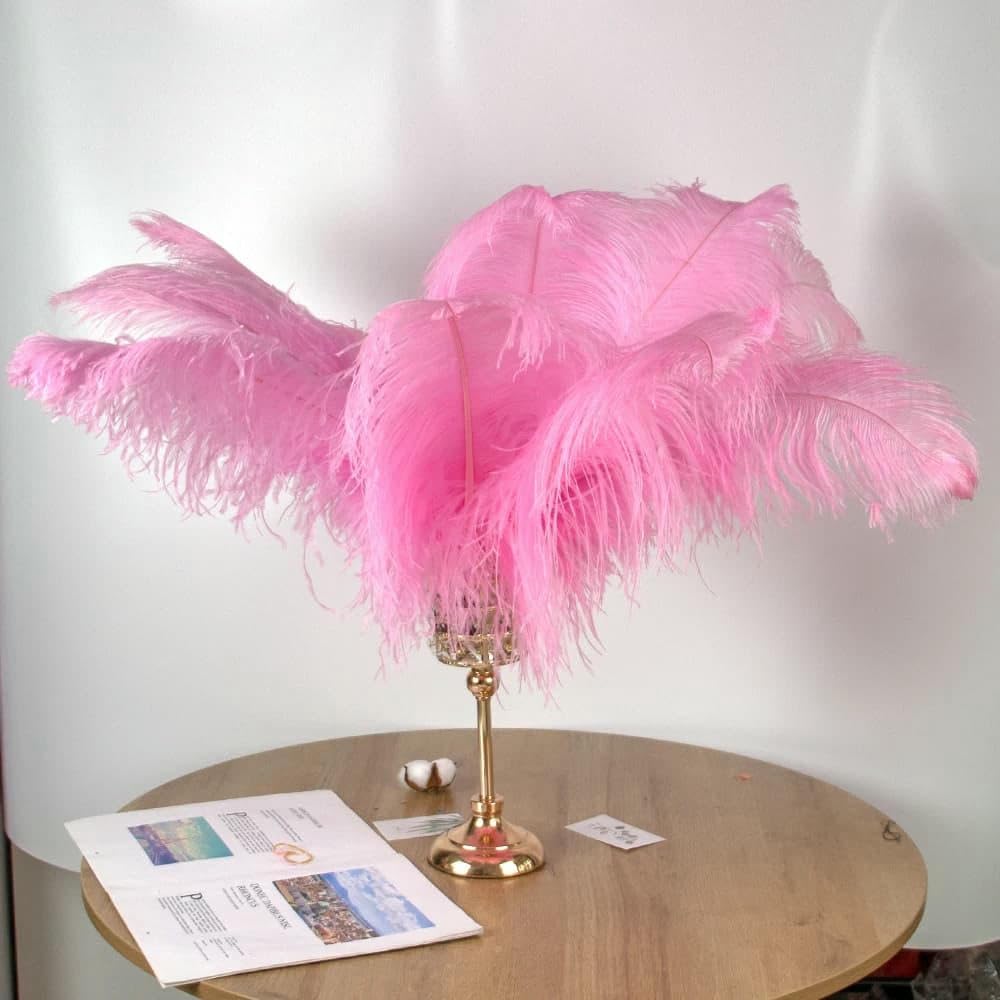 10 Stück weiße Straußenfedern, 15–60 cm, große Federn zum Basteln, für Hochzeiten, Karnevalsdekorationen, Straußenfedern, Tischdekorationen-Lederrosa-35–40 cm 14–16 Zoll