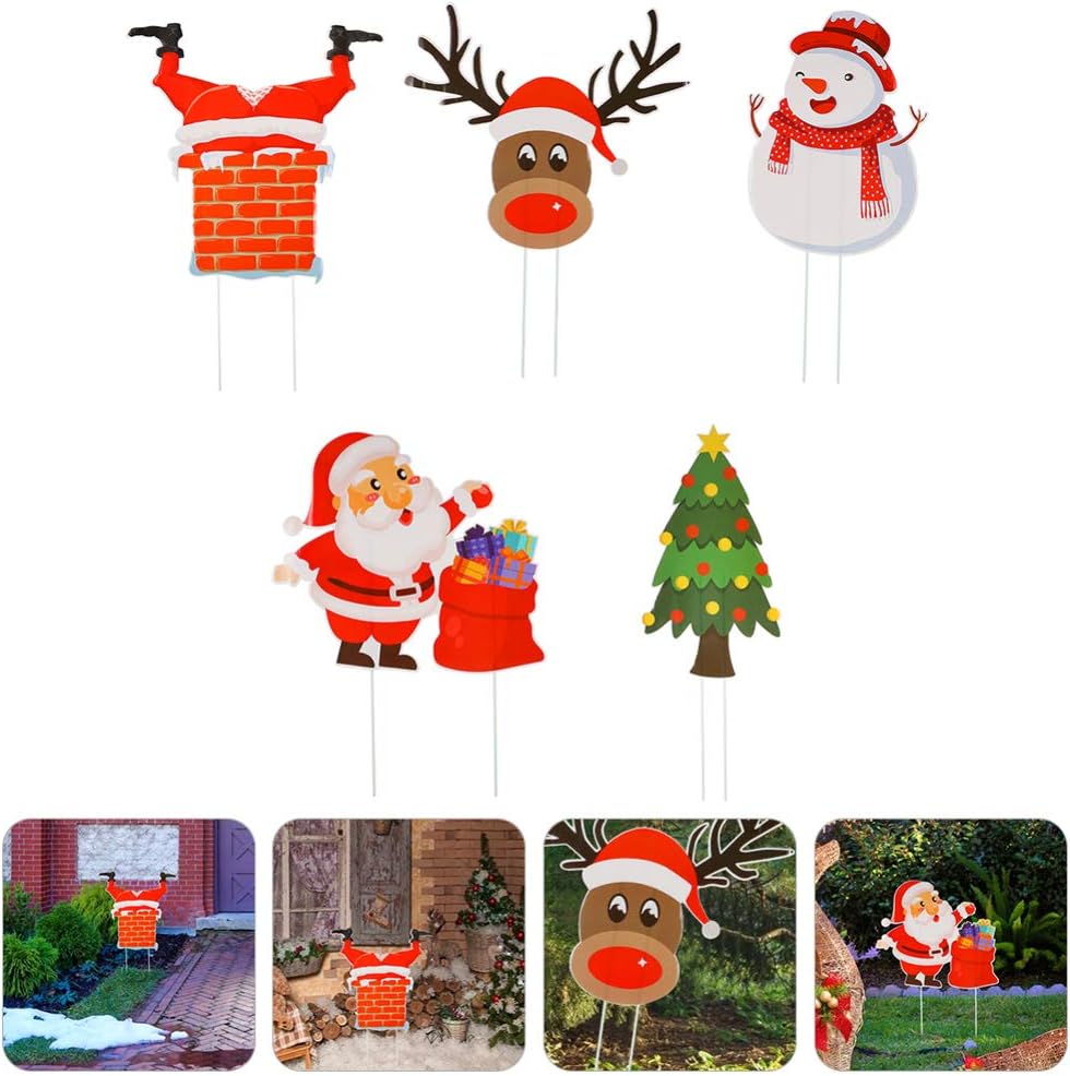 TOYANDONA 5Pcs Christmas Yard Signs Stakes, Outdoor Christmas Decorations Outdoor Lawn Decorations for Holiday Supplies