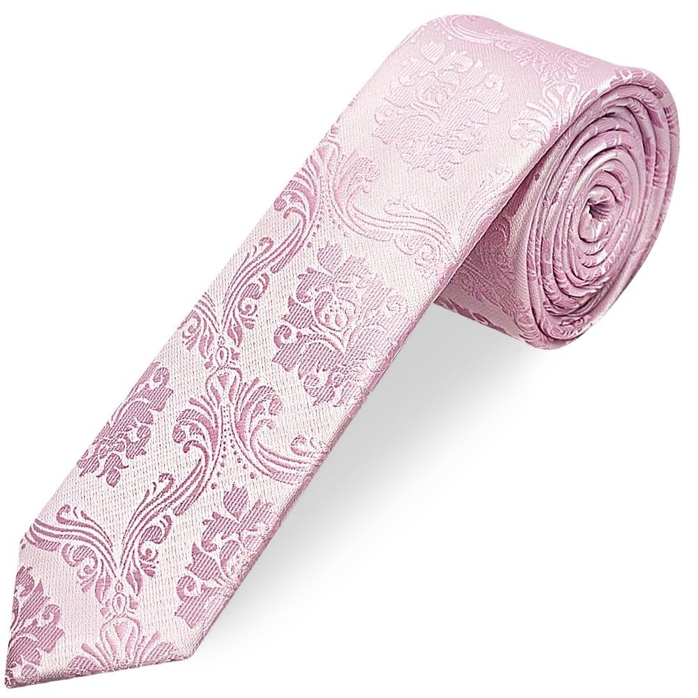 Ties R Us Boys Light Dusty Pink Paisley Skinny Tie