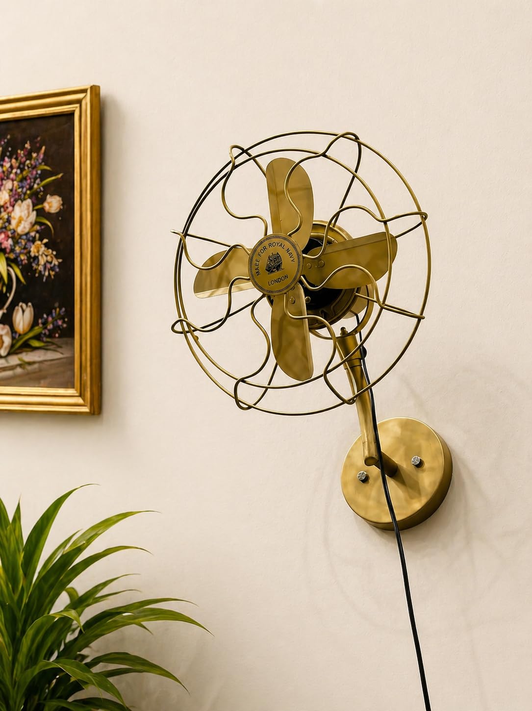 OVERSEAS MART Royal Navy London Brass Wall Fan – Nautical Industrial Vintage-Style Metal Home Decor Statement Piece 2