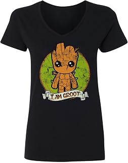 RIVEBELLA New Graphic Shirt I Am Groot Novelty Tee Galaxy Womens Vneck T-Shirt
