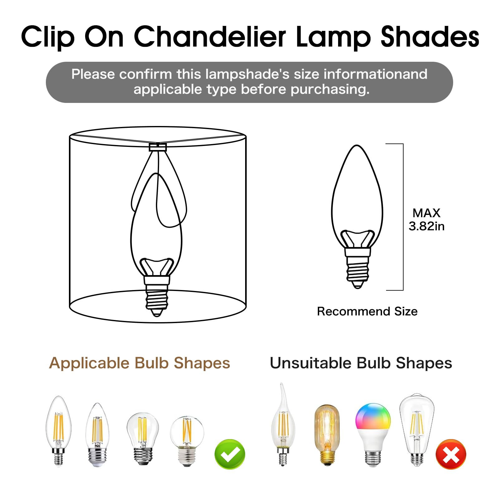 Pantallas de lámpara de araña, bombillas pequeñas con clip solo para bombillas de candelabro, pantallas de araña beige, 6 piezas, mini pantallas para candelabros de 5.1 x 5.1 x 5.3, pantalla de tela