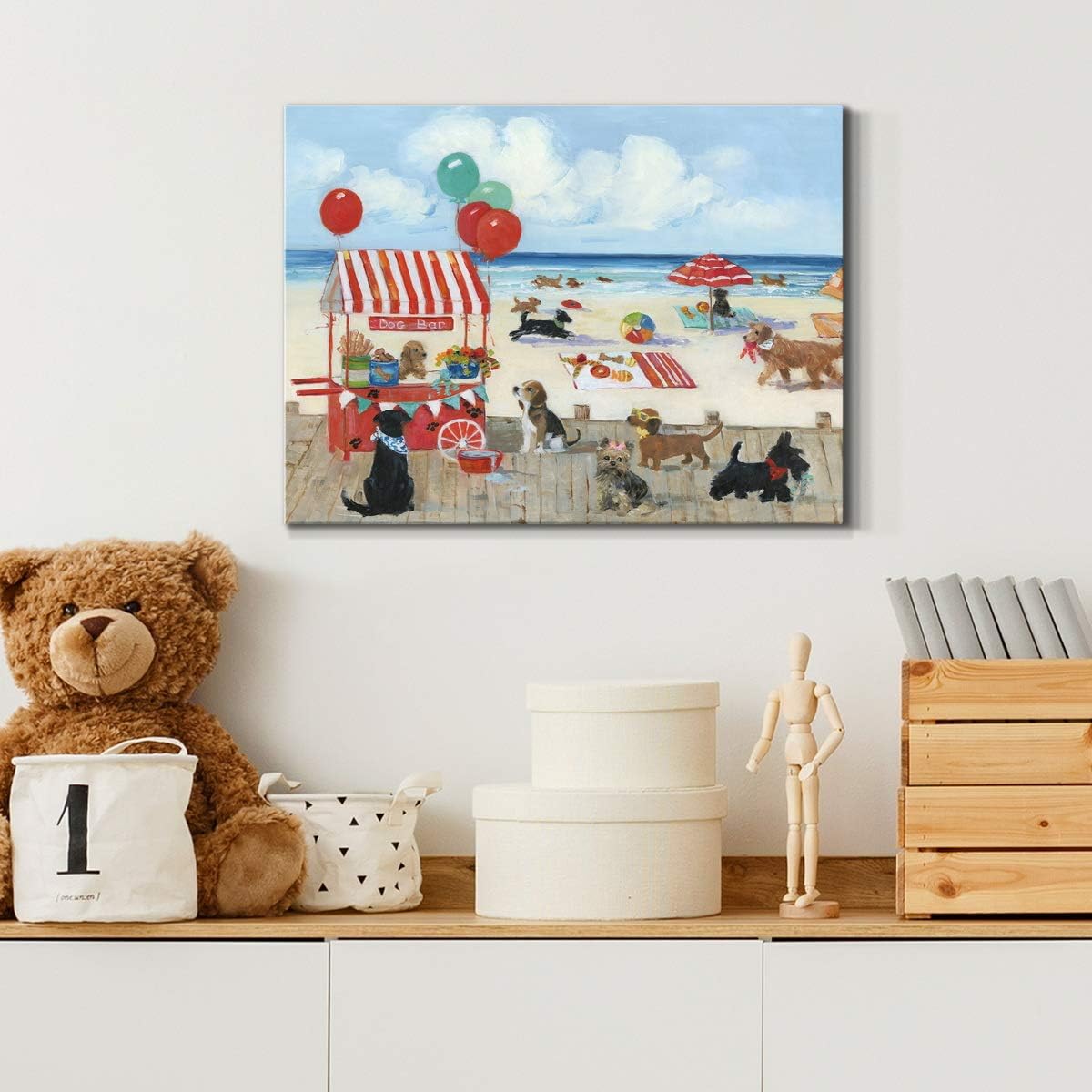 Renditions Gallery Beach Bark Park I Wall Art, Summer Dog Artwork, Colorful Assortment of Dogs at the Beach, Premium Gallery Wrapped Canvas, Ready to Hang, 12 in H x 18 in W, Made in America Print