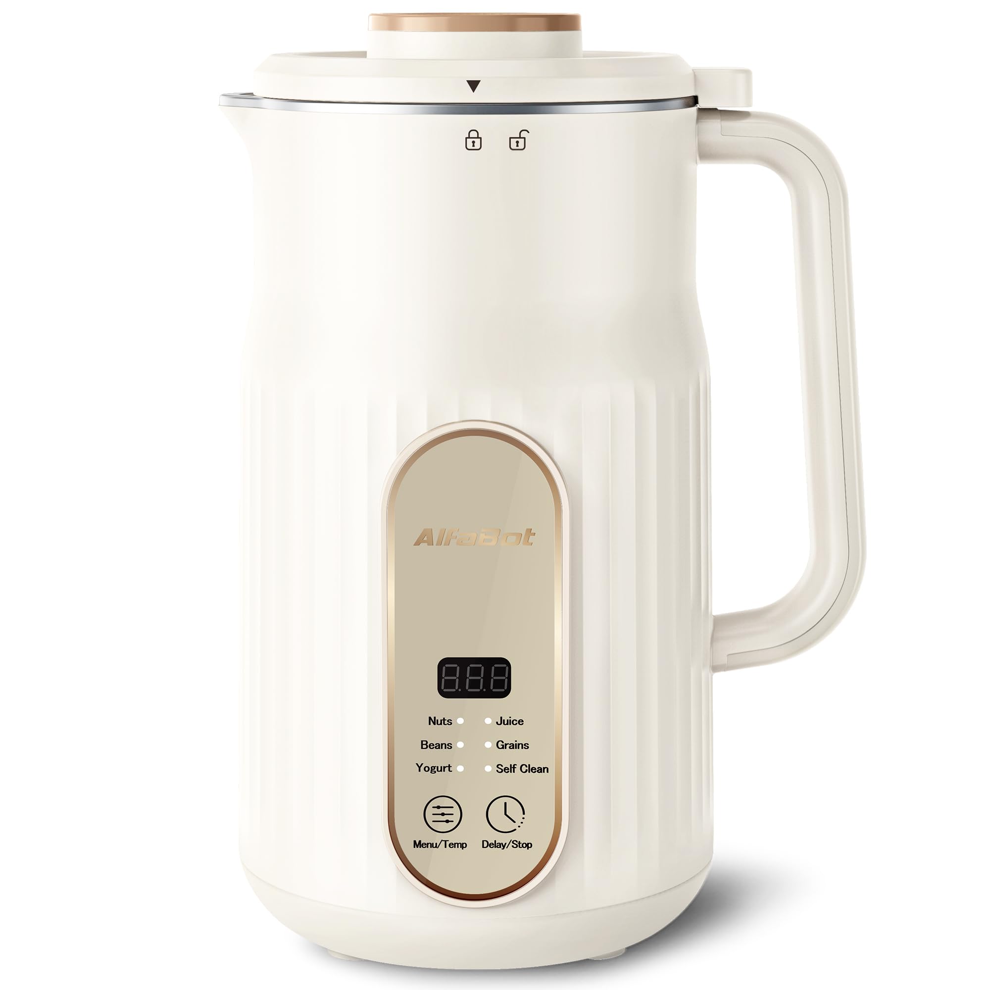 Nut Milk Maker, AlfaBot N2 Automatic Almond Milk Machine for Homemade Plant-Based Milk, Oat, Soy, Yogurt, 5 Modes/35OZ Big Capacity Soy Milk Maker with Delay Setting and Self Cleaning (Cream)