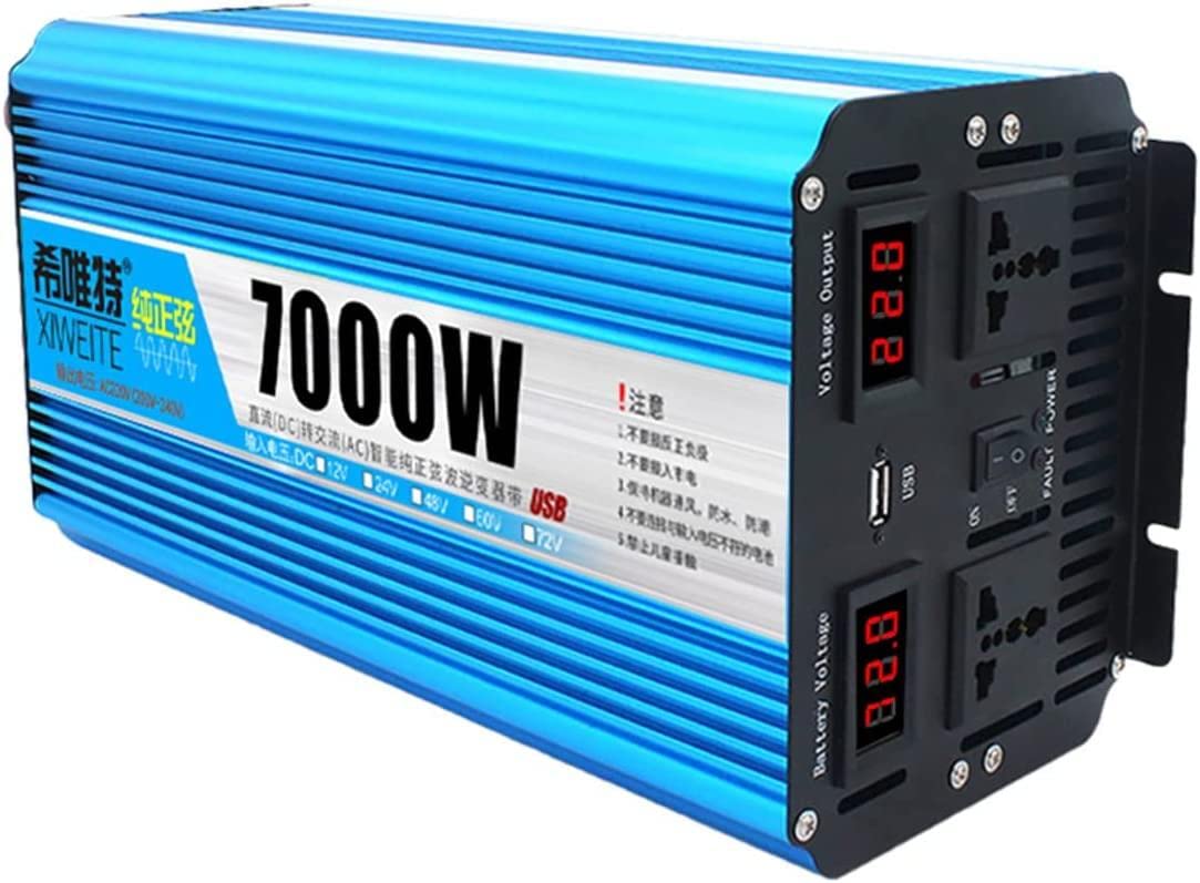 6000 W 7000 W 8000 W 9000 W 10000 W High Power Czysta fala sinusoidalna Przetwornica mocy DC12V/24V na AC 220V z podwójnymi gniazdami AC i wyświetlaczem LED do ciężarówki RV, łodzi,7000W-24Vto220V