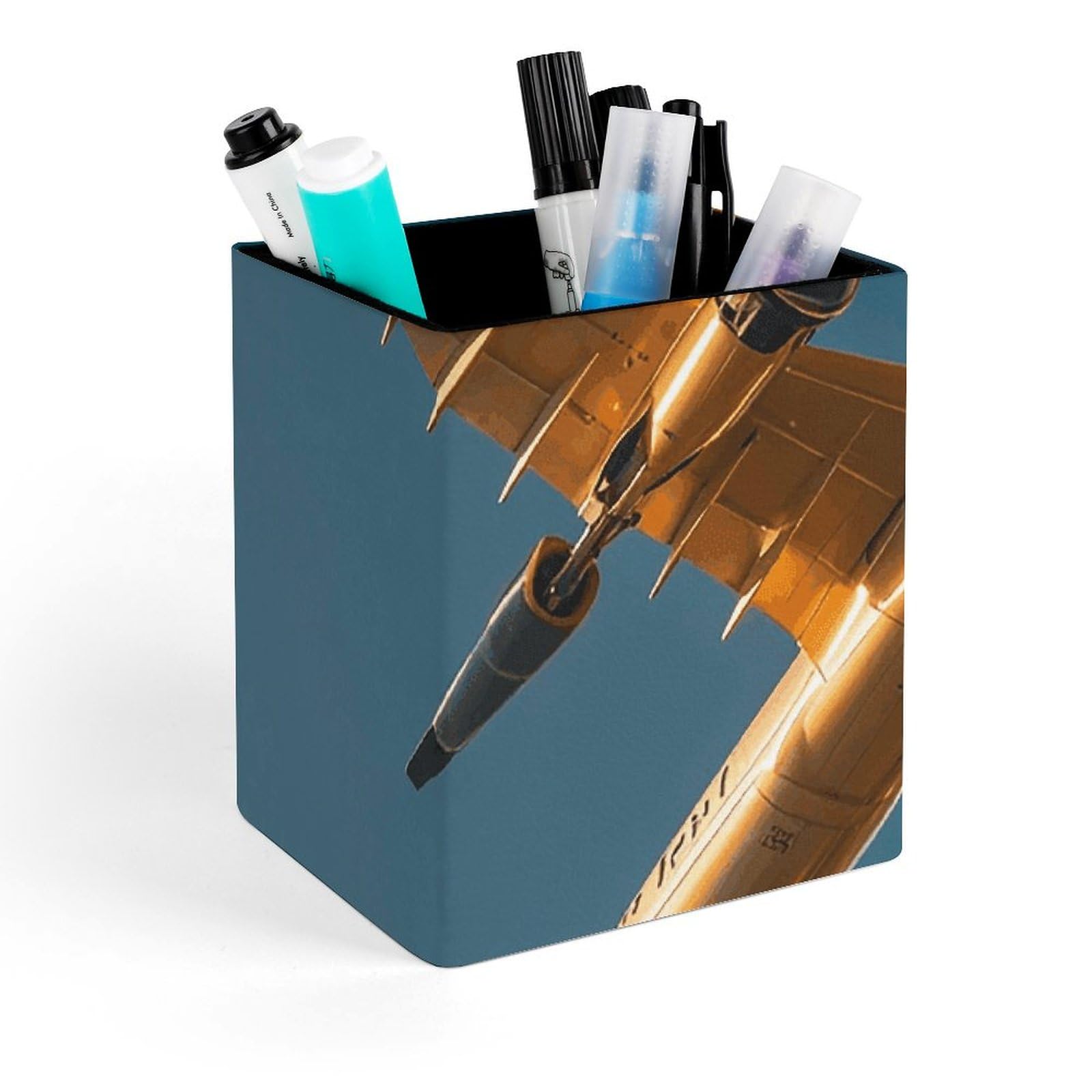 Porte-stylo cuir doré avion chic pour bureau élégant