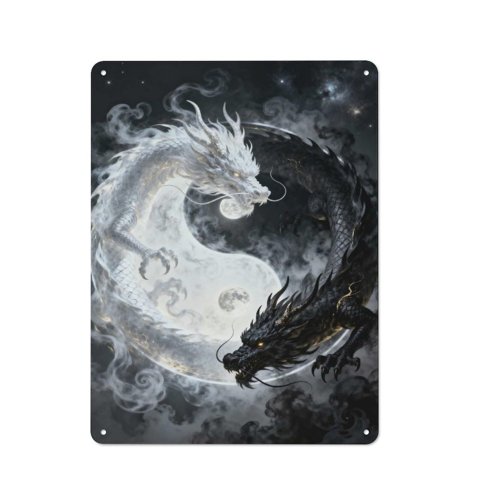 Junmoney Style-15 Retro Metal Wall Sign 40X30cm Featuring Yin Yang Dragons For Garage Wall, For Garage, Workshop And Man Cave Decoration