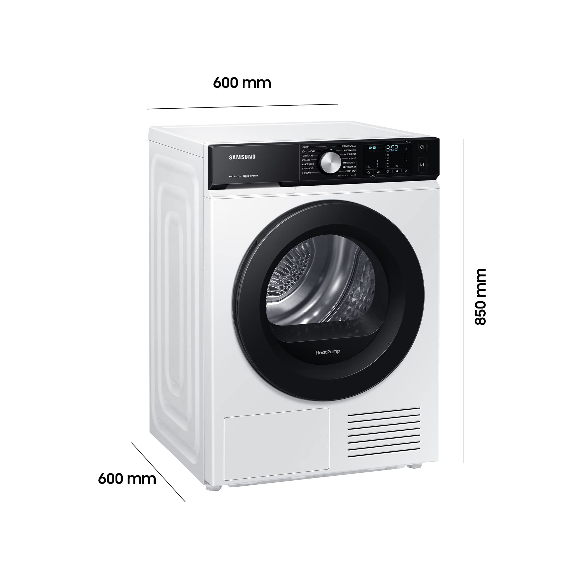 Samsung DV8GBBA225AE/EG Sèche-linge à pompe à chaleur Bespoke 8 kg Hygiène+ Optimal Dry – Séchage par capteur, filtre confort 2 en 1, super court 35', moteur inverseur numérique, blanc