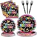 Mexican Fiesta Happy Birthday Party Supplies Mexico Tableware Set Happy Birthday Plate Napkin Fiesta Disposable Paper Dinnerware Kit Birthday Party Decoration Favor for Happy Birthday Party 24 Guest